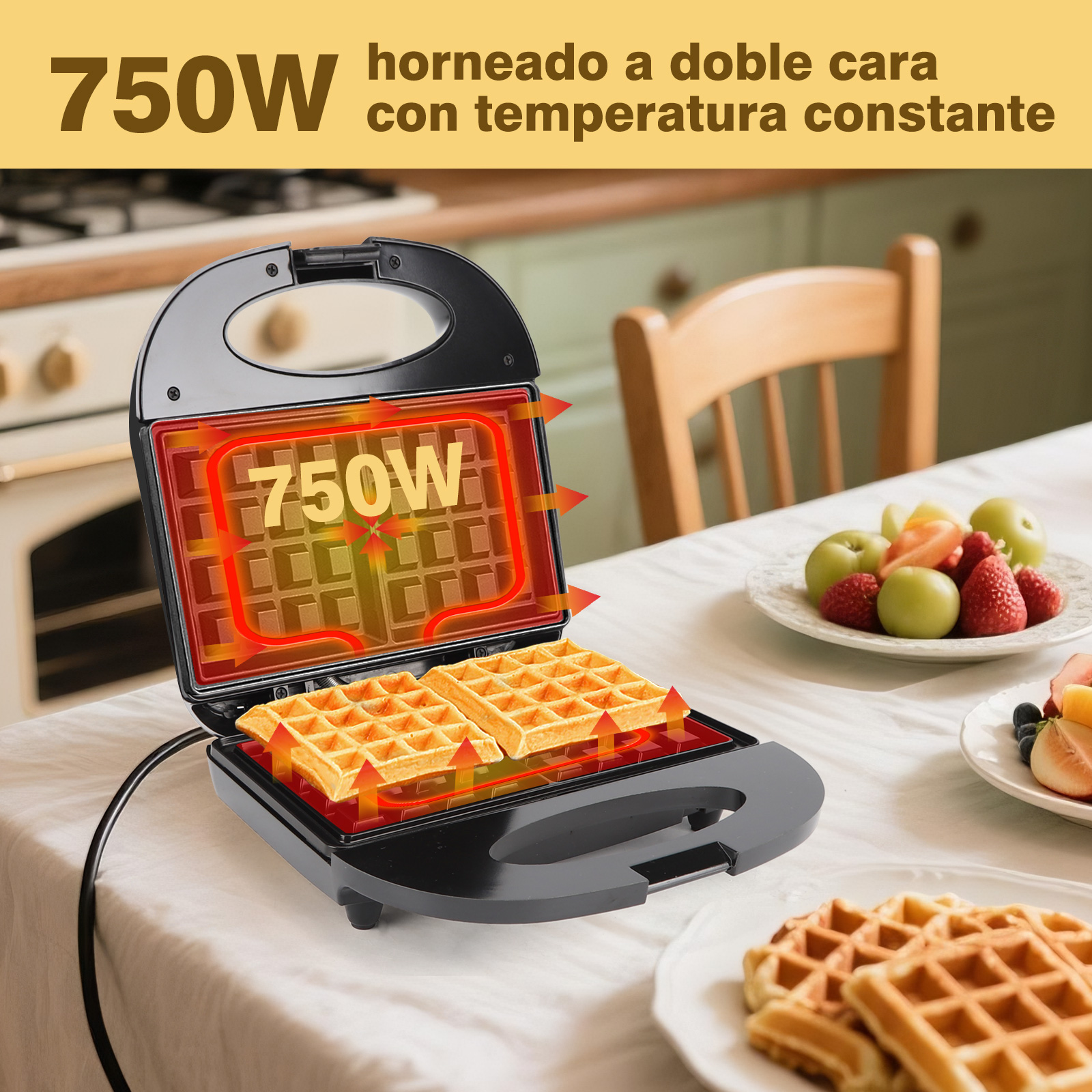 Foto 3 pulgar | Waflera Eléctrica Antiadherente 750w Para 2 Rebanadas