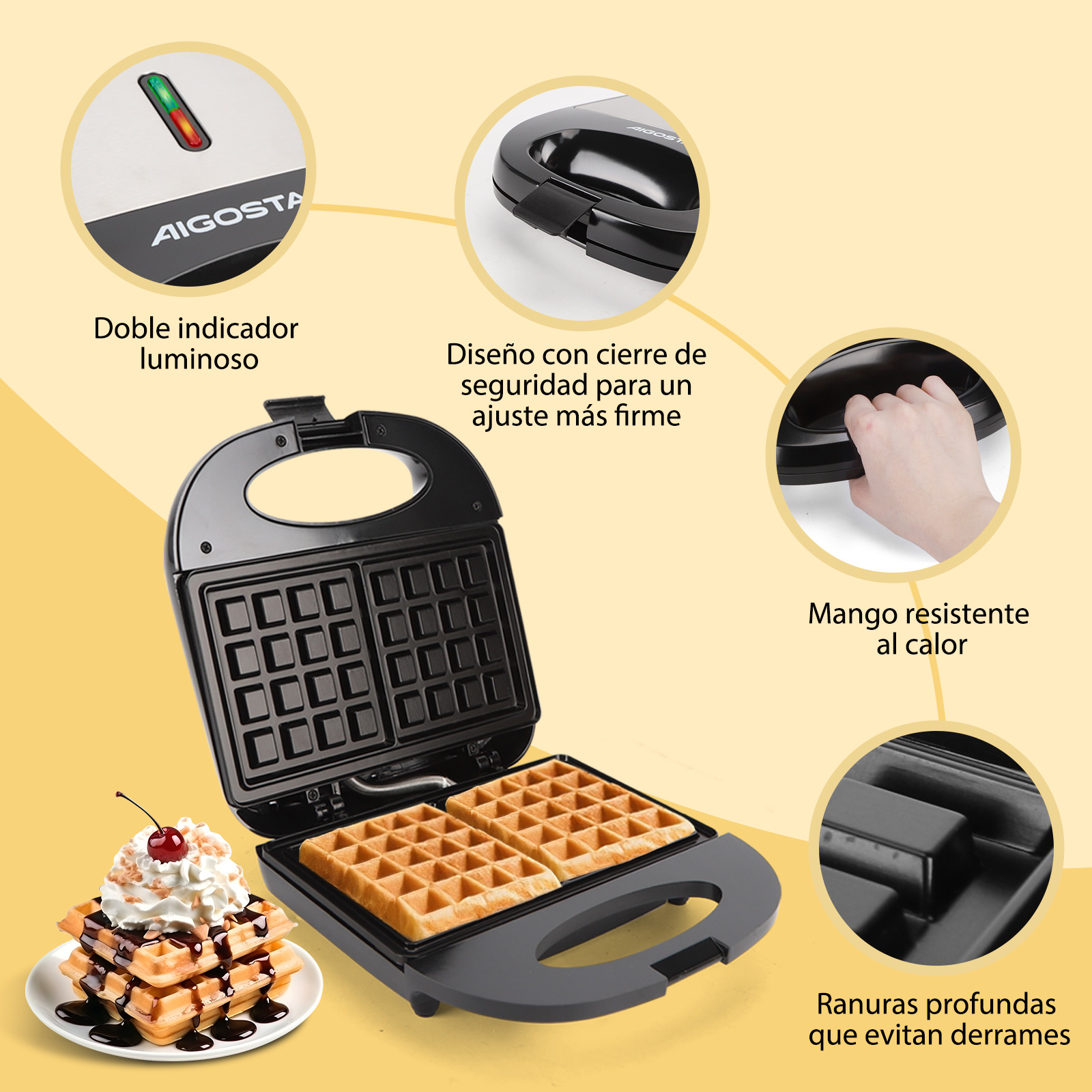 Foto 5 pulgar | Waflera Eléctrica Antiadherente 750w Para 2 Rebanadas