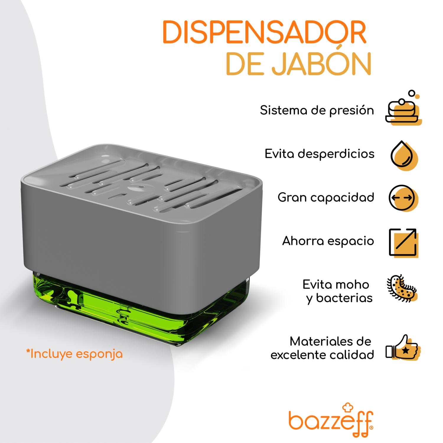 Foto 3 pulgar | Dispensador de Jabón y Esponja para Trastes Bazzeff