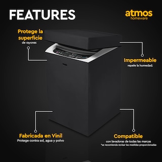 Foto 2 | Funda Para Lavadora De Carga Superior Digital Con Velcro Atmos Homeware Negra