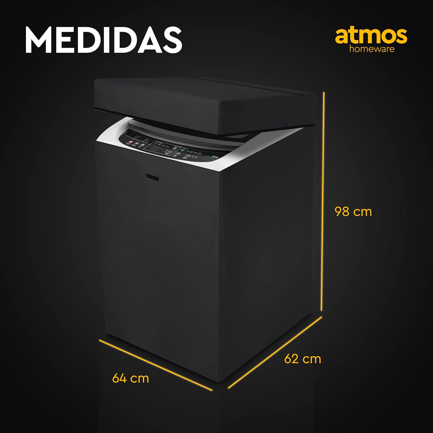 Foto 4 | Funda Para Lavadora De Carga Superior Digital Con Velcro Atmos Homeware Negra