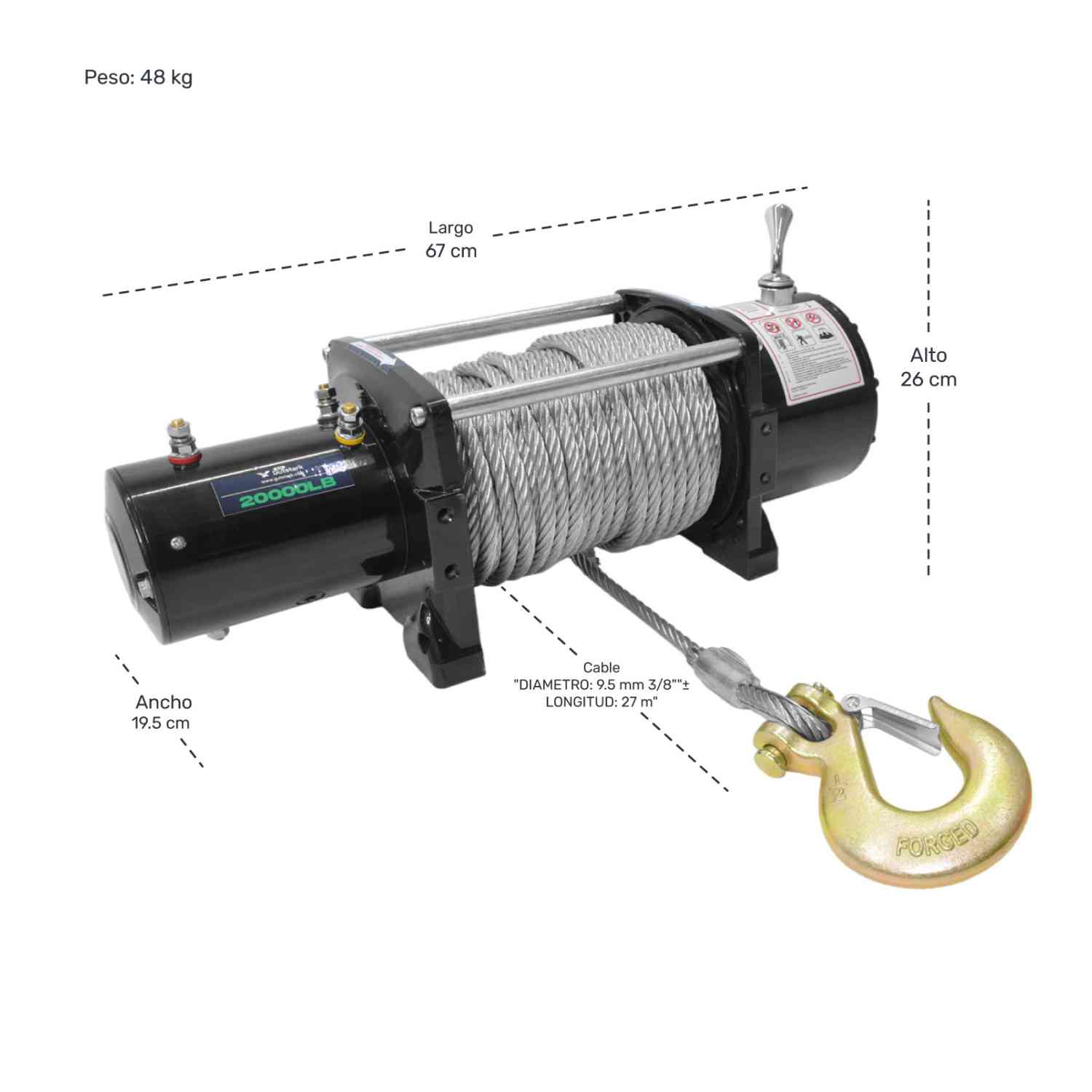 Foto 5 | Winch Eléctrico 20000 Lb Gutstark Cable Acero 27m 12v 9072 Kg