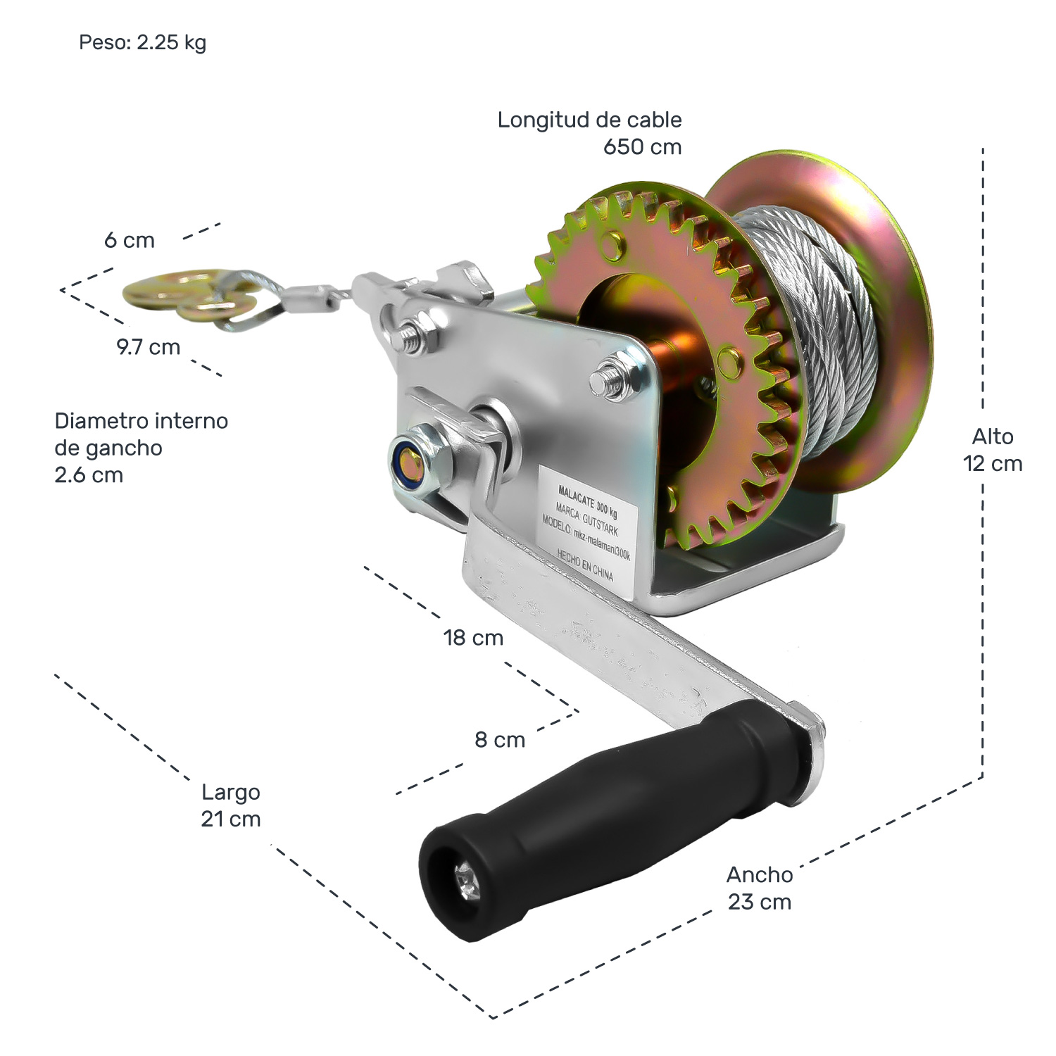 Foto 9 pulgar | Malacate Winch Con Manivela Gutstark MKZ-Malamani300k 300 Kg Cable Acero 6.5 m