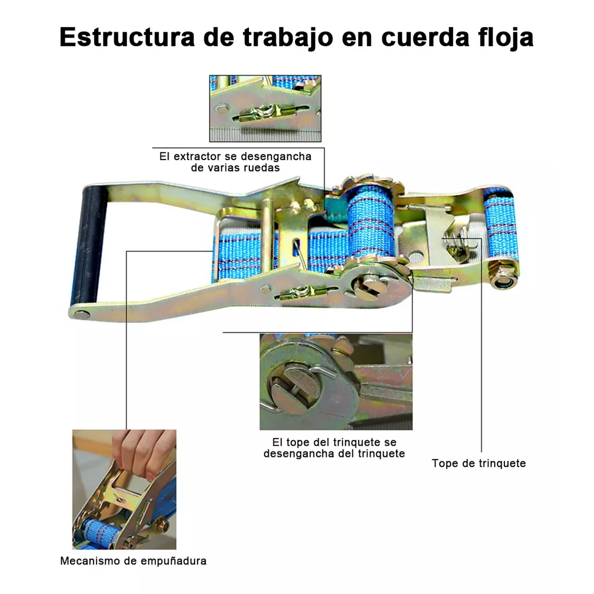 Foto 4 | Eslinga Cinta De Amarre Con Matraca Máxima 3000kg Eo Safe Imports Esi-13842 Azul