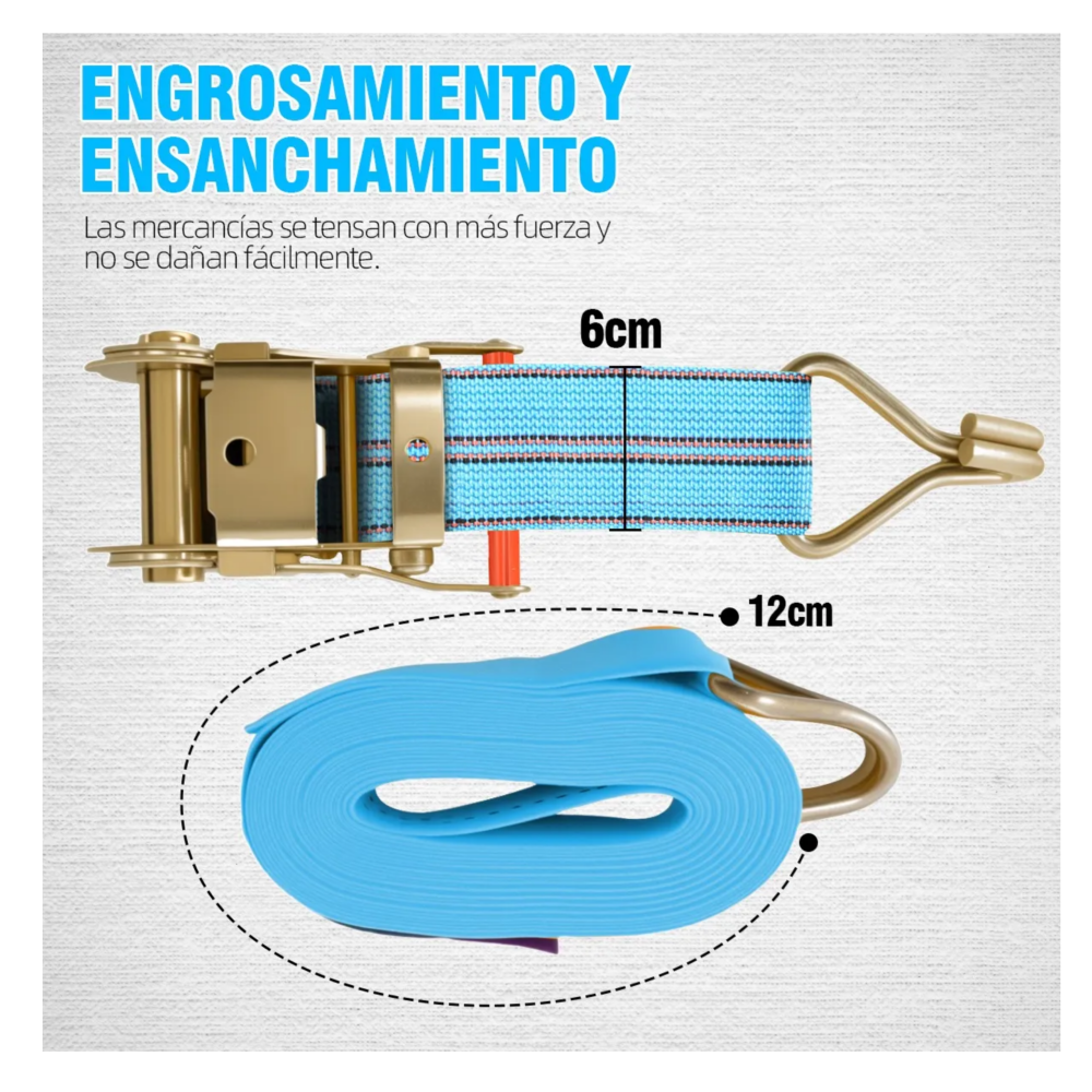 Foto 5 pulgar | 2pcs Eslinga Matraca 6cm*12m 8000kg Con Ganchos Remolque Lab.g  Azul