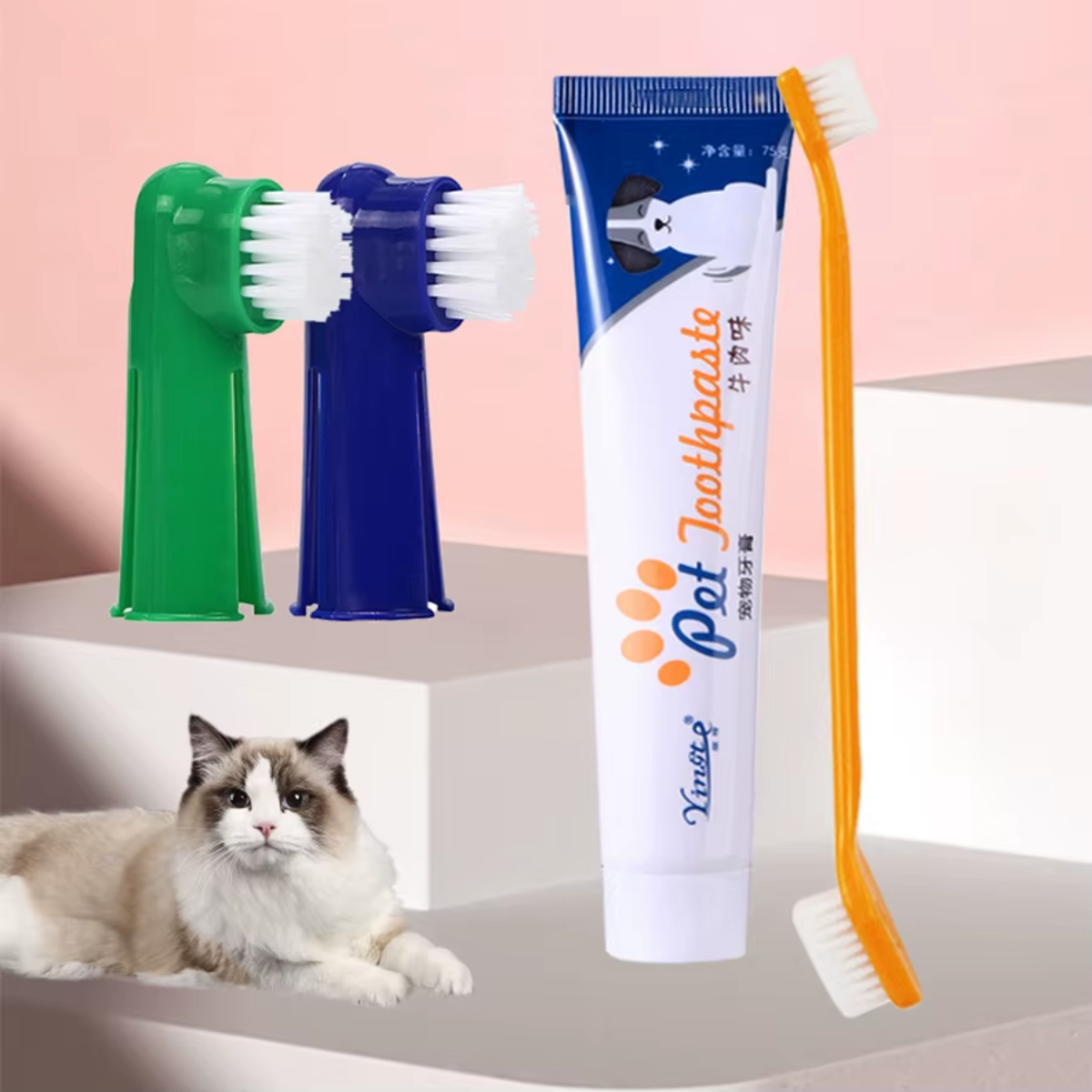 Foto 4 pulgar | Kit Pasta Dientes Mascotas Cepillo Suave Cuidado Bucal
