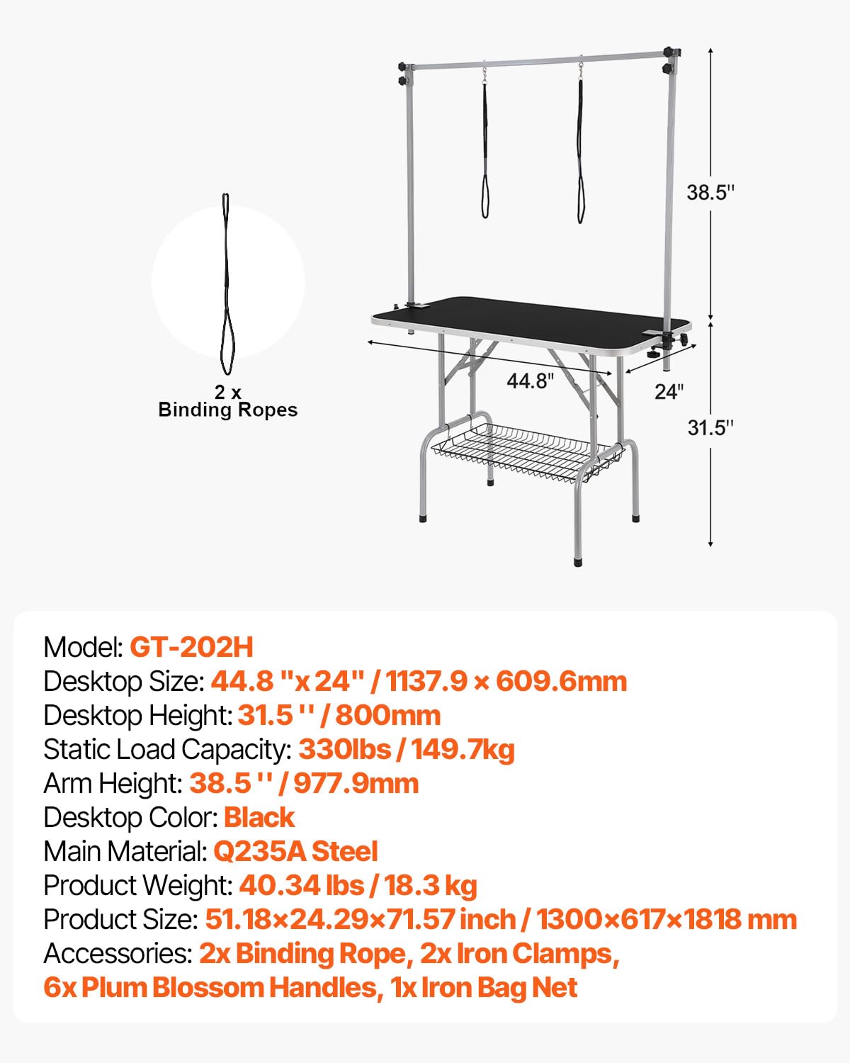 Foto 7 | Mesa De Aseo Para Mascotas Vevor De 46 Pulgadas Con 2 Brazos Ajustables, 150 Kg - Venta Internacional.