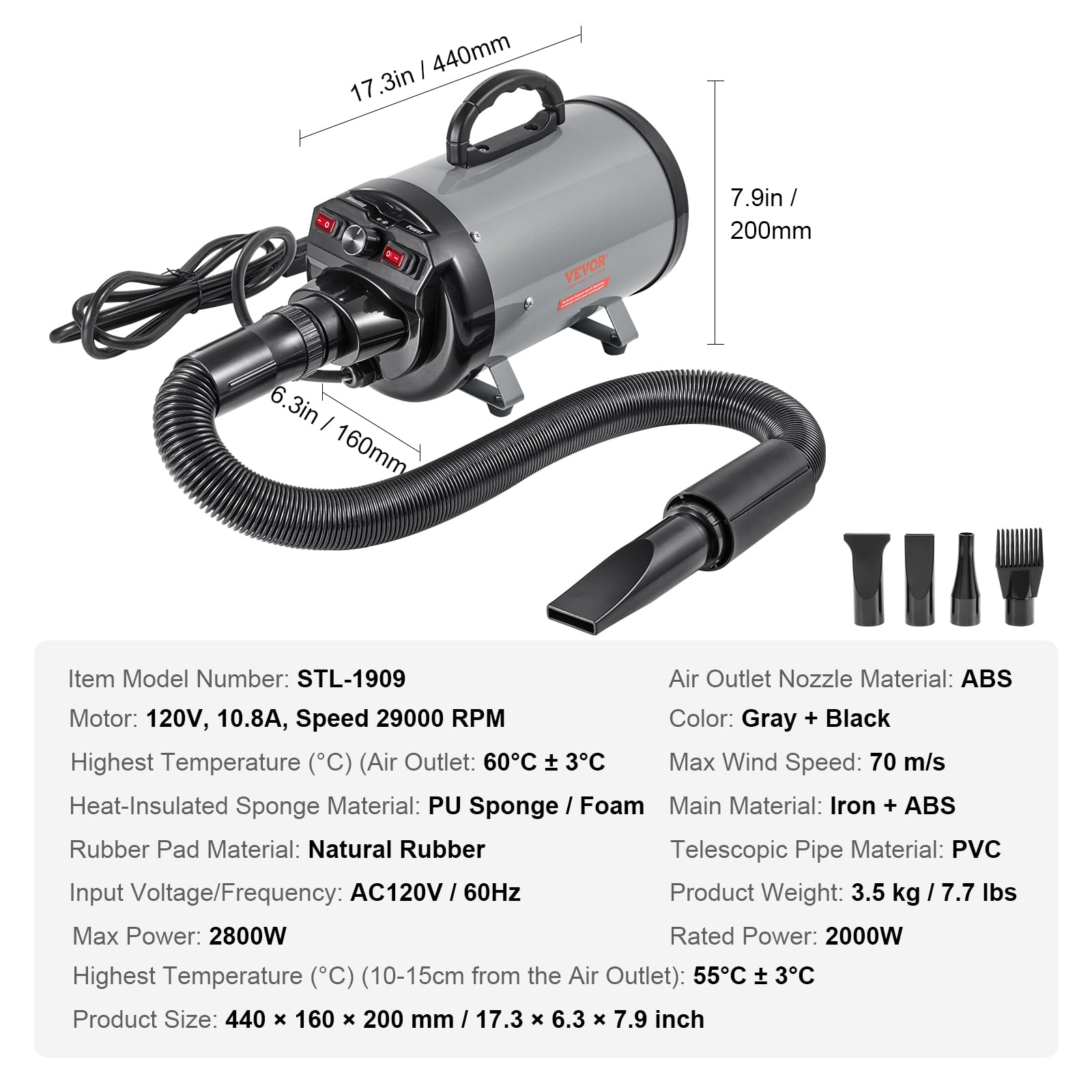 Foto 8 pulgar | Secador para Perros Vevor 2800w/4.3 Hp - Venta Internacional