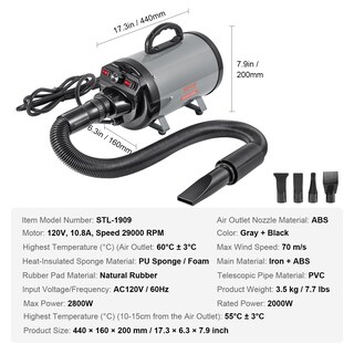 Foto 7 | Secador para Perros Vevor 2800w/4.3 Hp - Venta Internacional
