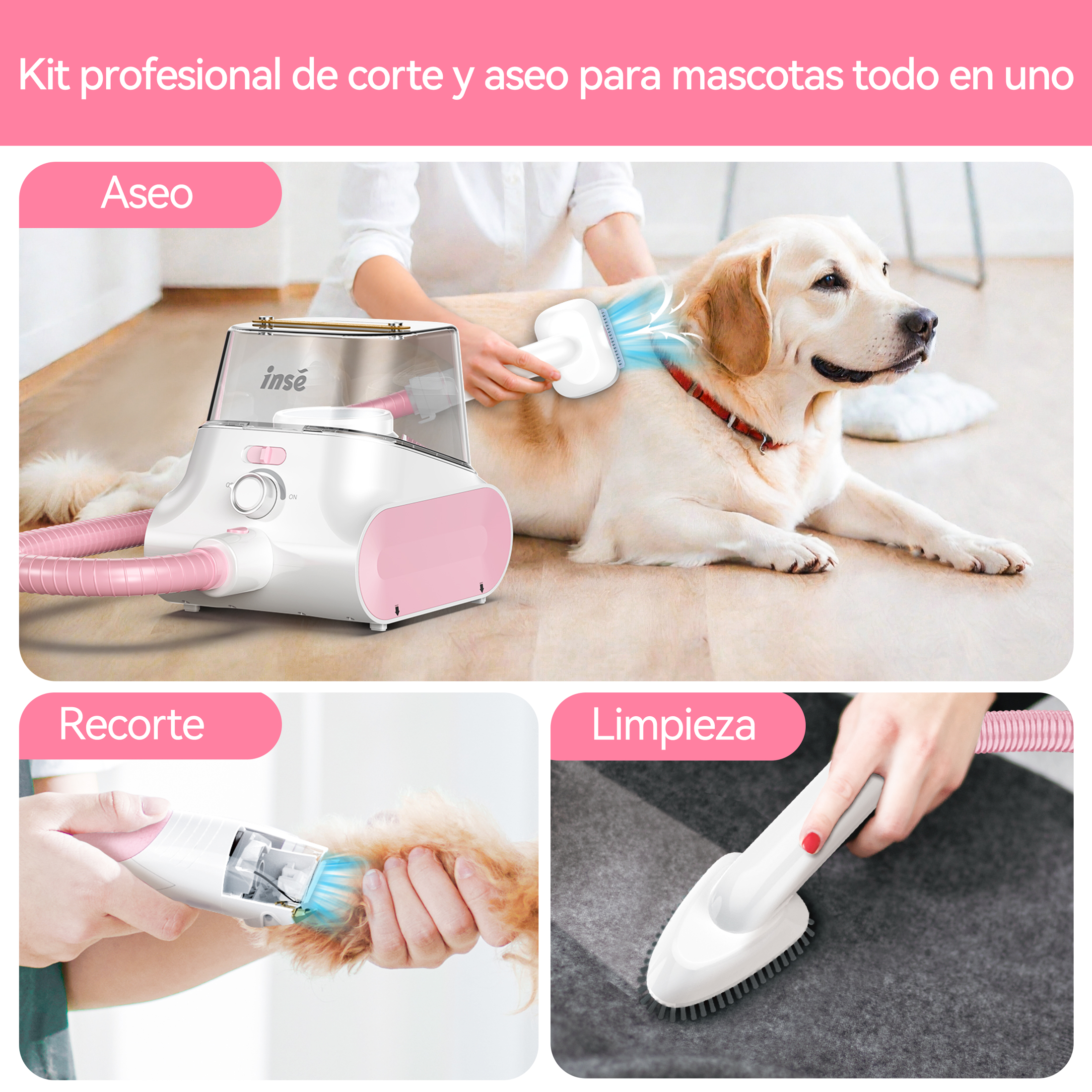 Foto 3 pulgar | Aspirador Inse P30 Para Mascotas De 4 5 Litros De Capacidad  Color Rosa Y Blanco