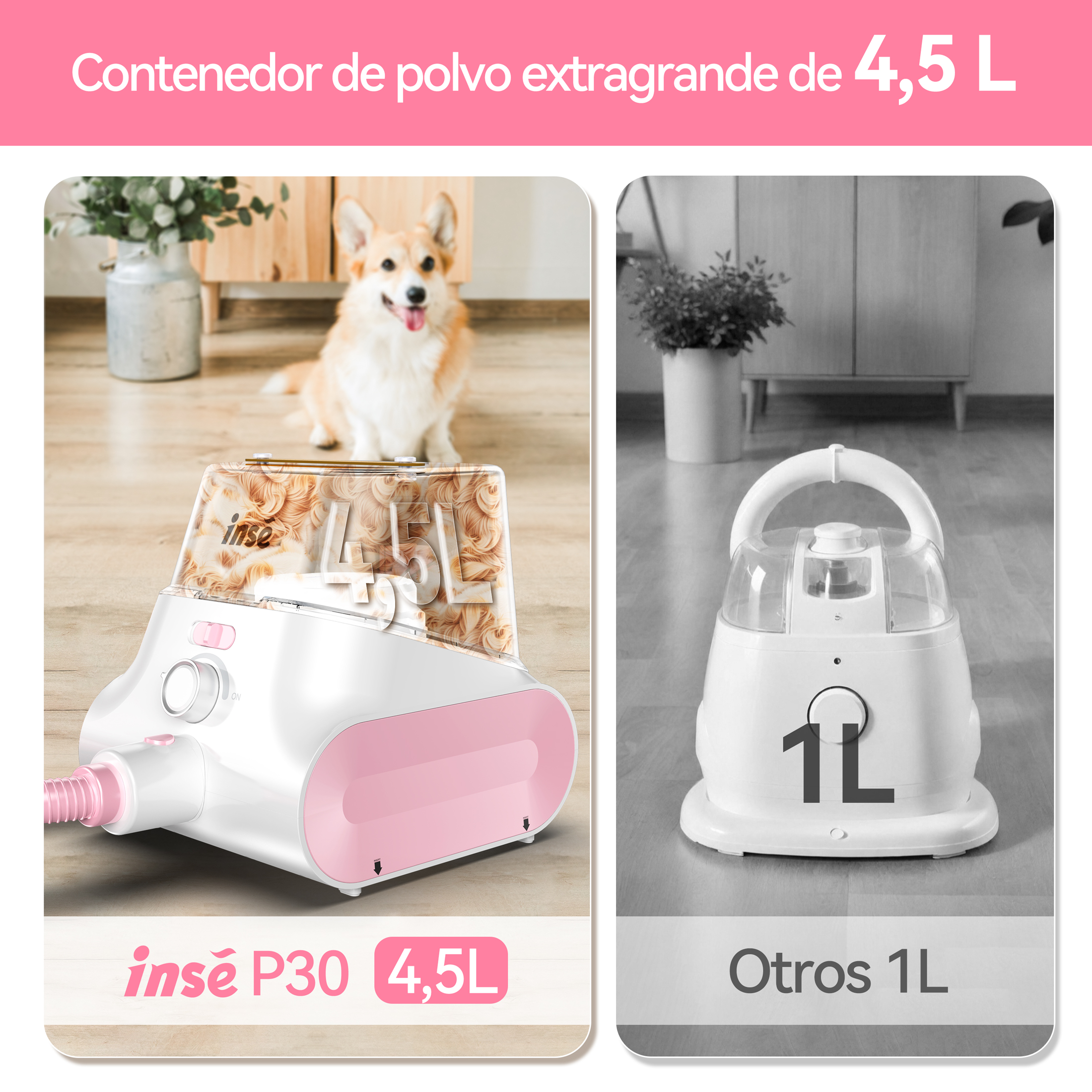 Foto 4 pulgar | Aspirador Inse P30 Para Mascotas De 4 5 Litros De Capacidad  Color Rosa Y Blanco
