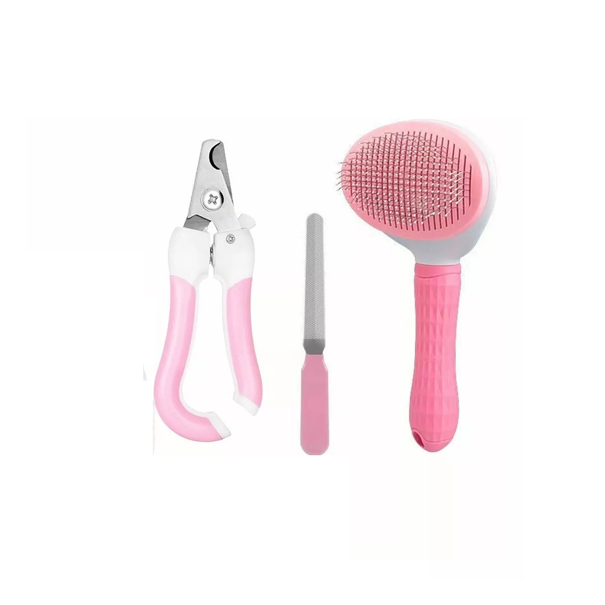 Kit Limpieza Mascotas Cepillo y Limas Cortar Uñas Eo Safe Imports Esi-8837 Rosa