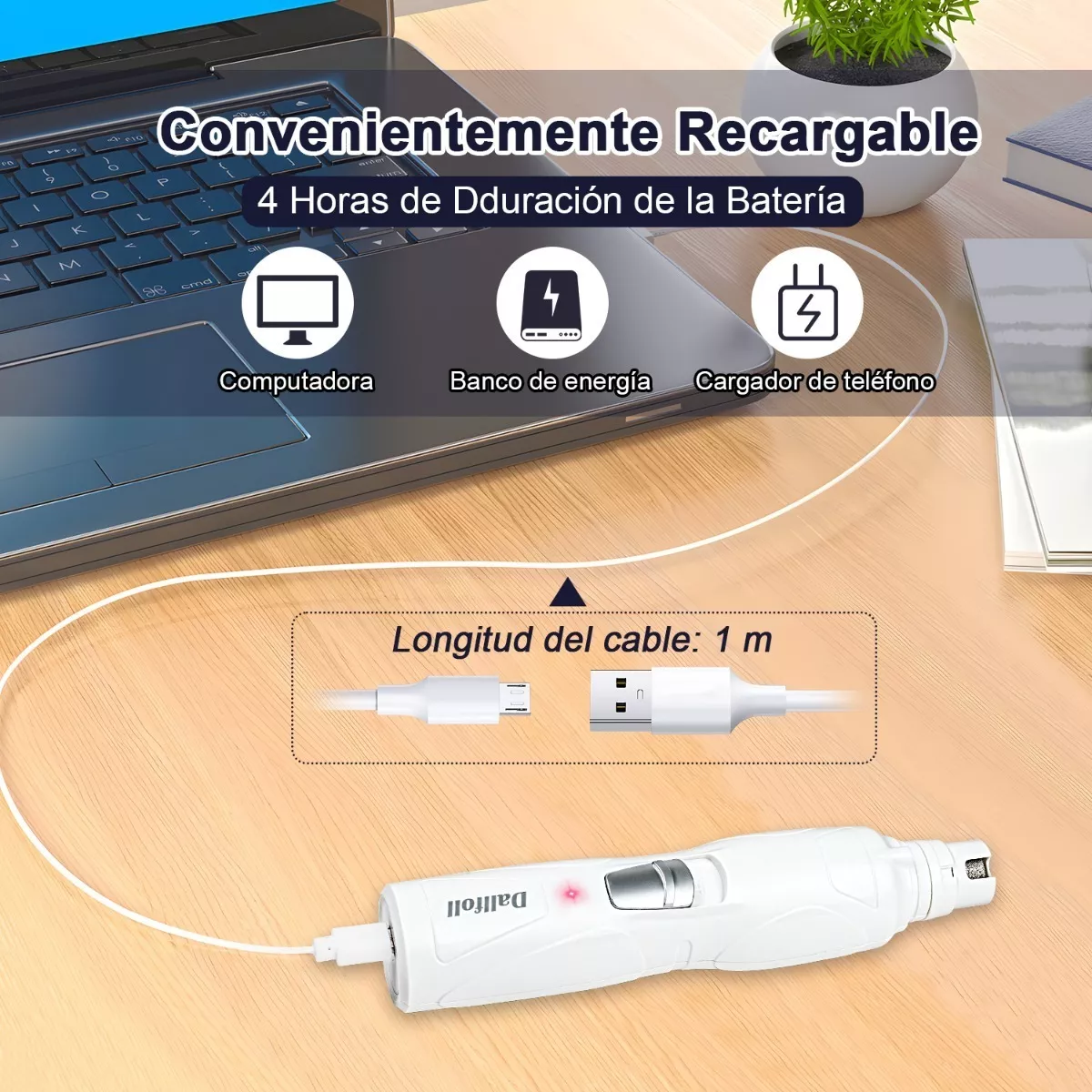 Foto 4 pulgar | Set Cortaúñas y Molinillo de Uñas para Mascota con Luz Led Recargable Eo Safe Imports Esi-9832 Blanco