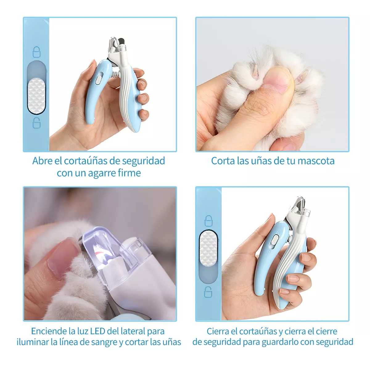Foto 5 pulgar | Kit De Alicates Y Limas Para Cortar Uñas De Mascotas,con Led Azul