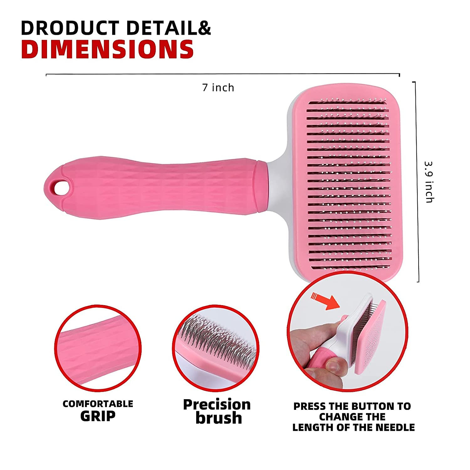 Foto 7 pulgar | Pet Brush De Limpieza Automática Para Perros Y Gatos Jieyou Pink - Venta Internacional.