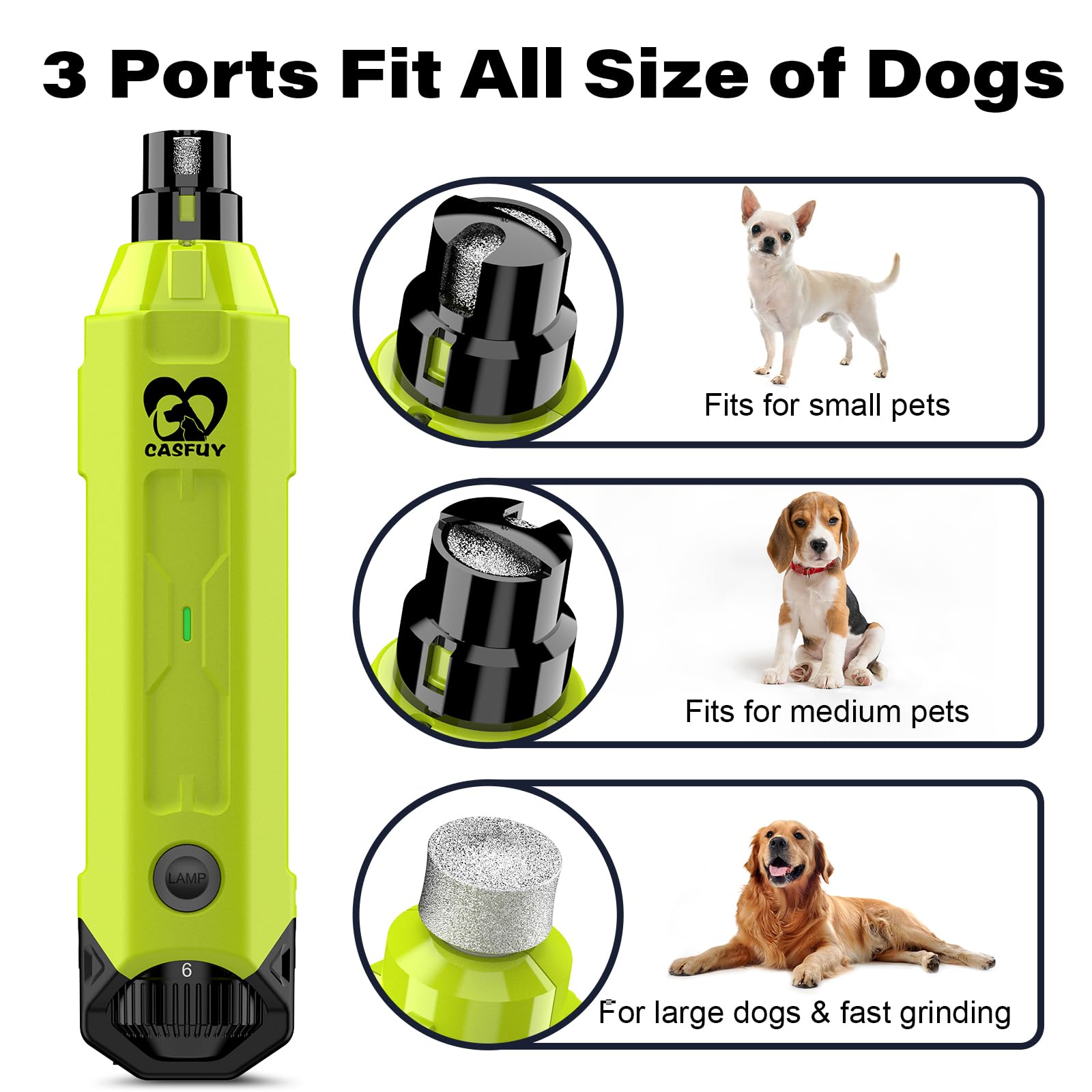 Foto 6 pulgar | Molinillo De Uñas Para Perros Casfuy, 6 Velocidades, Recargable, Eléctrico, Verde - Venta Internacional.