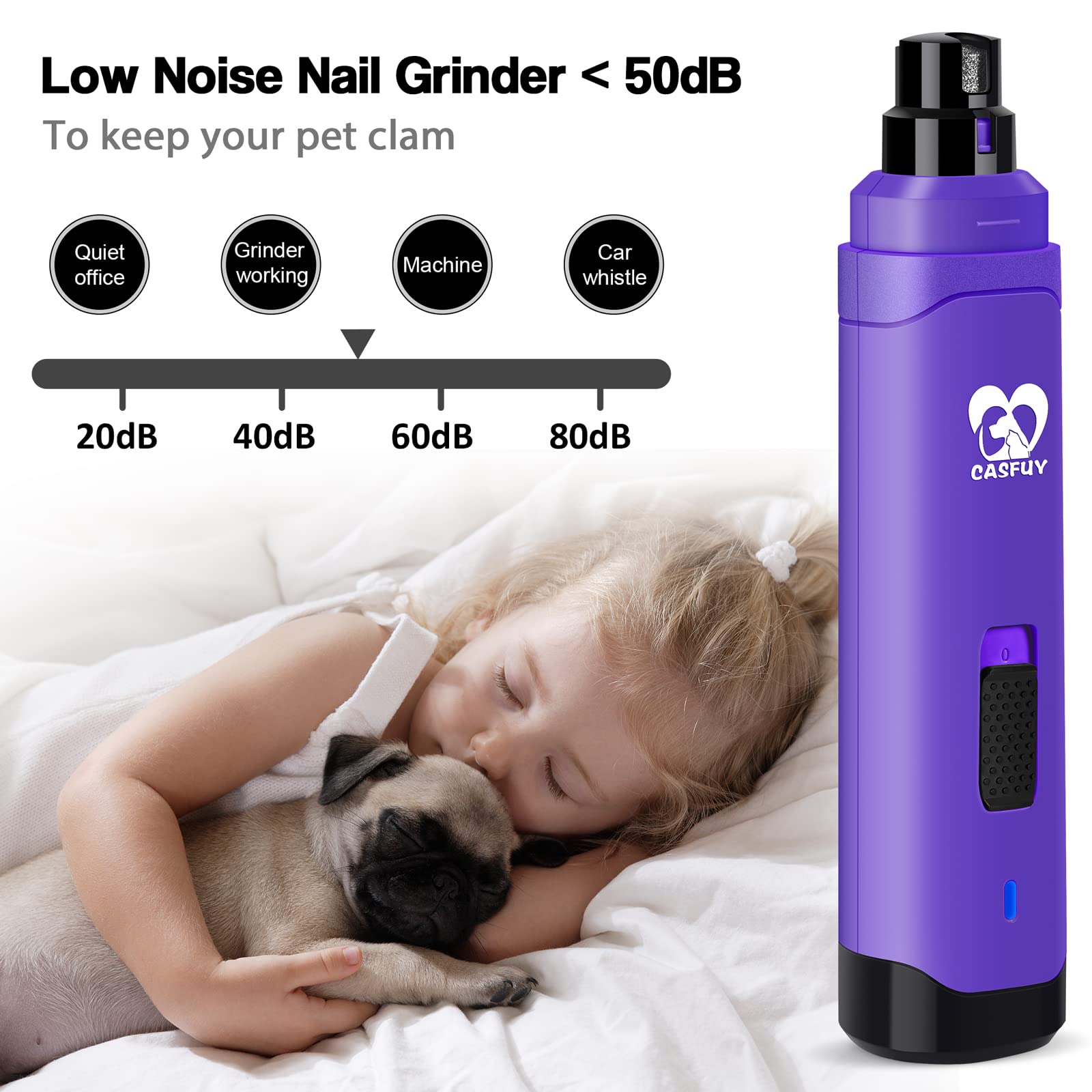 Foto 5 pulgar | Molinillo De Uñas Para Perros Casfuy, Mejorado, Eléctrico, 2 Velocidades, Morado - Venta Internacional.