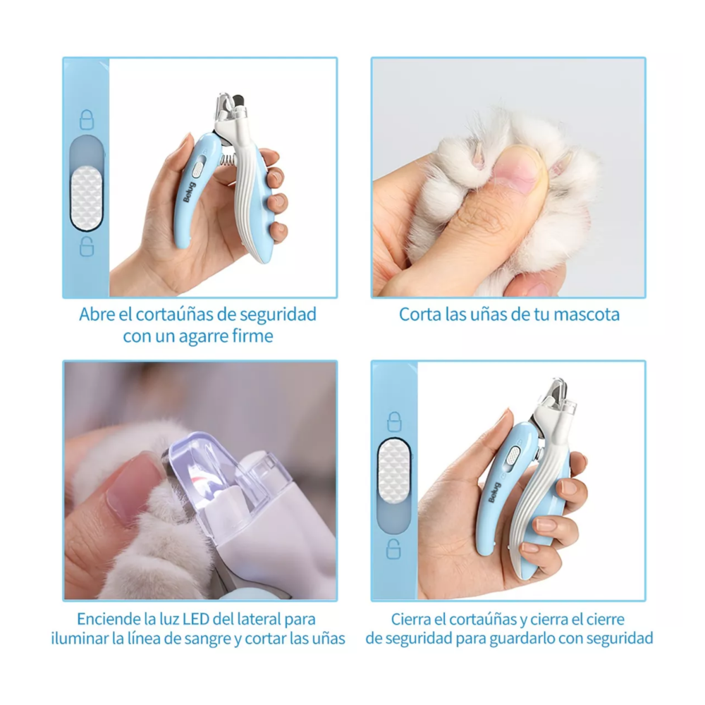 Foto 5 pulgar | Kit De Alicates Y Limas Para Cortar Uñas De Mascotas, Con Led Azul Belug