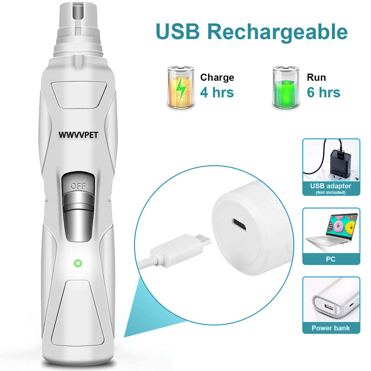 Foto 4 | Amoladora De Uñas Para Mascotas Wwvvpet Con Luz Led, 2 Cabezales De Pulido - Venta Internacional.