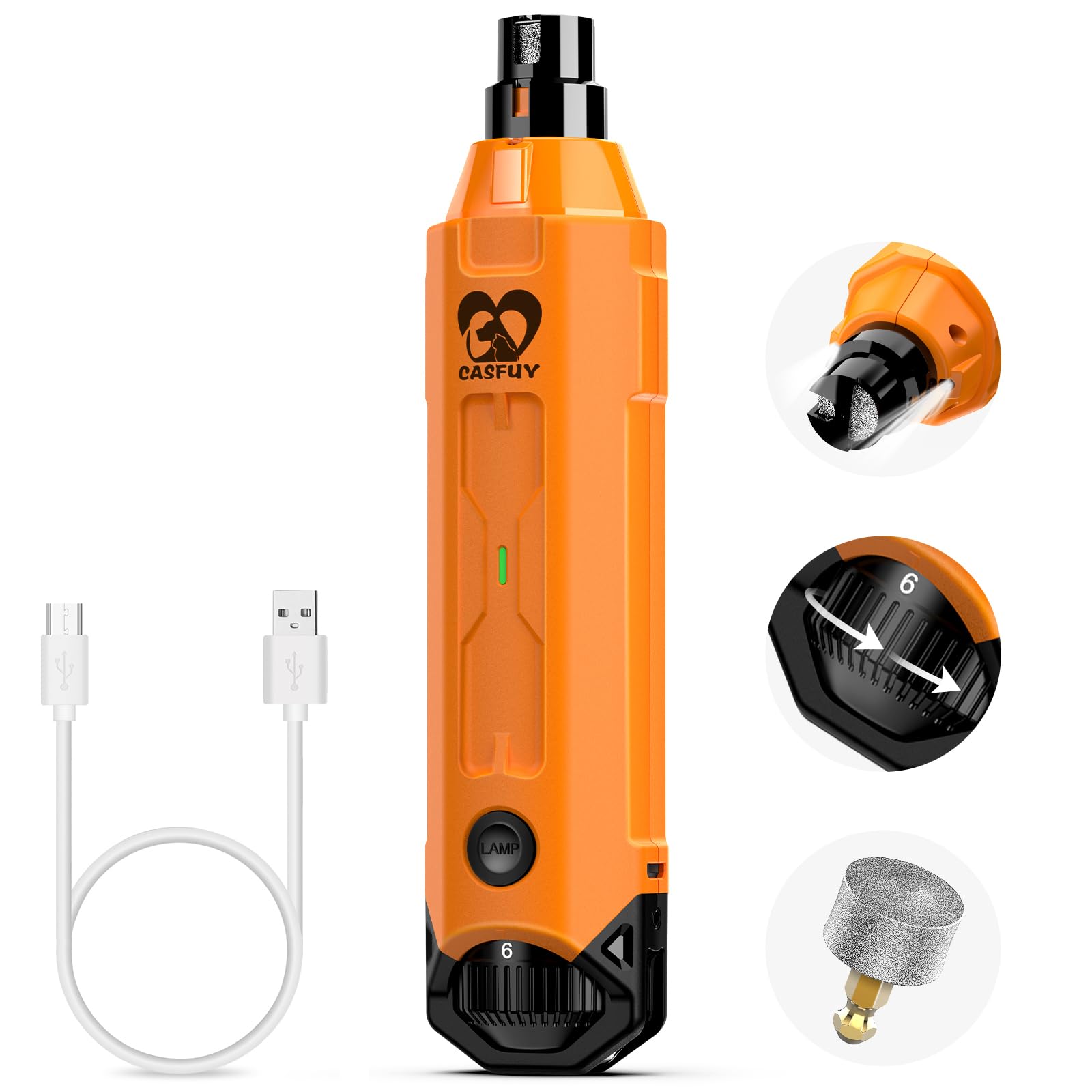 Foto 2 pulgar | Molinillo De Uñas Para Perros Casfuy, Eléctrico, Recargable, 6 Velocidades, Naranja - Venta Internacional.