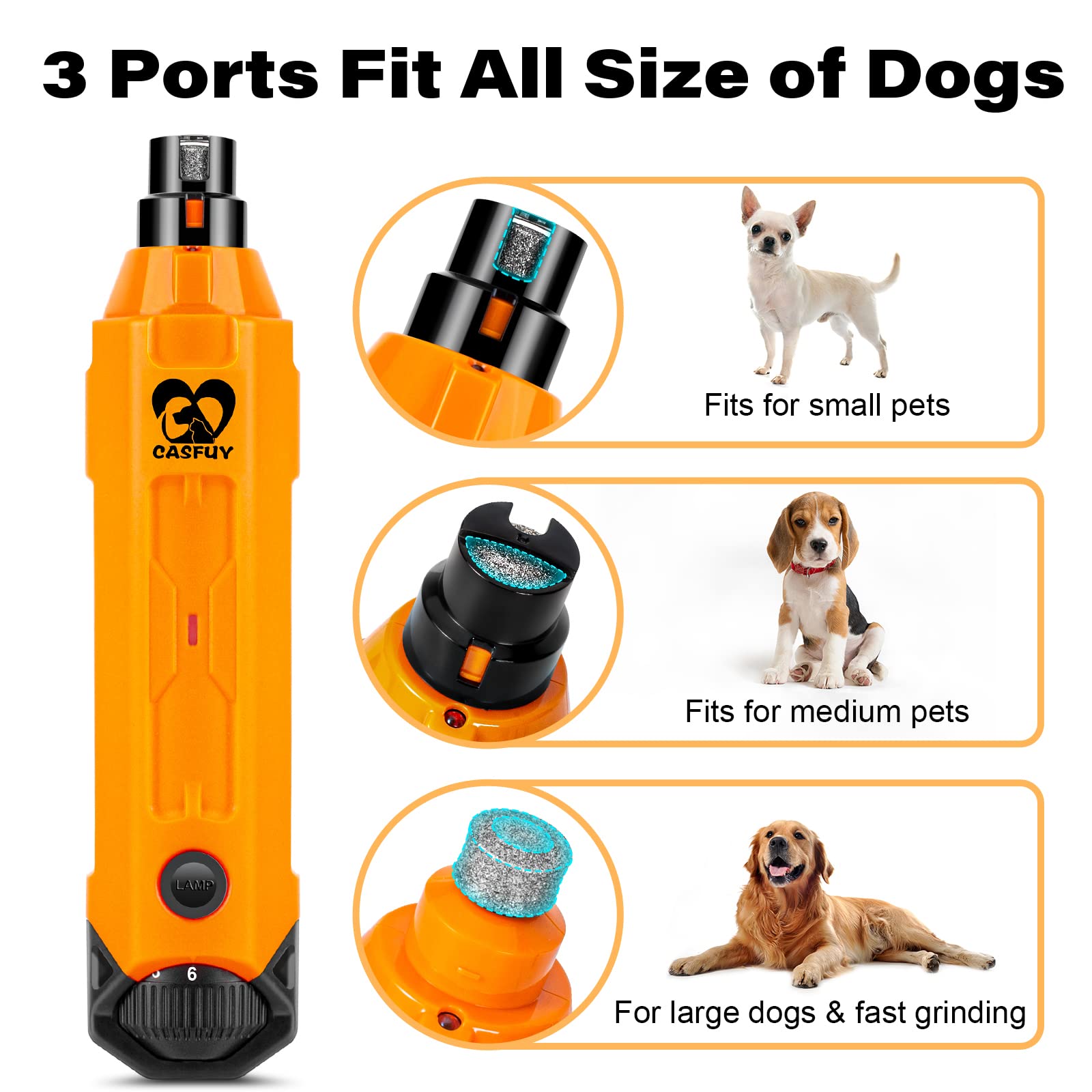 Foto 6 pulgar | Molinillo De Uñas Para Perros Casfuy, Eléctrico, Recargable, 6 Velocidades, Naranja - Venta Internacional.