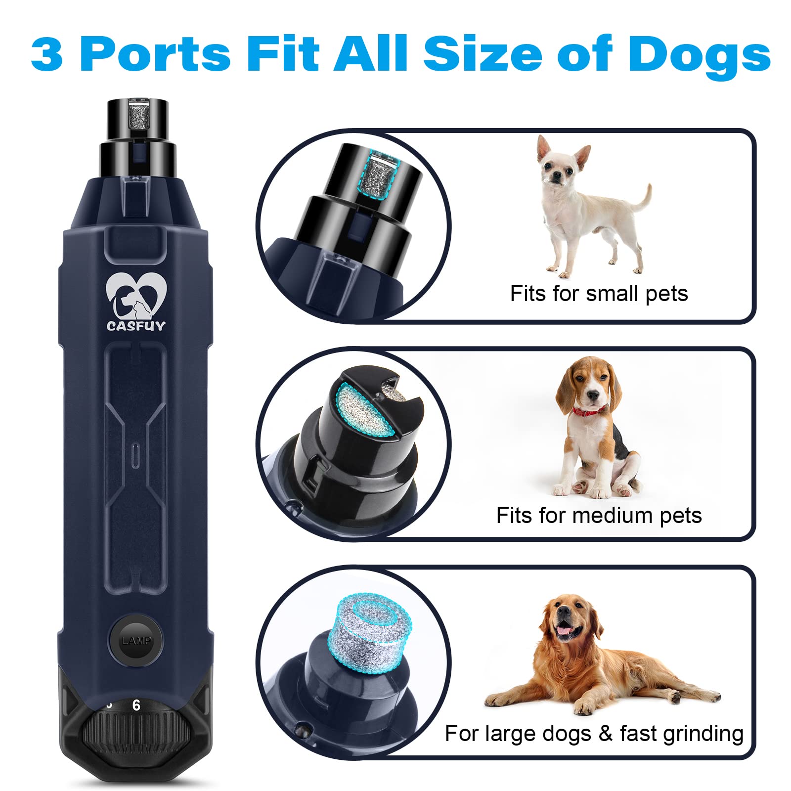 Foto 6 pulgar | Molinillo De Uñas Para Perros Casfuy, 6 Velocidades, Recargable, Eléctrico, Azul - Venta Internacional.
