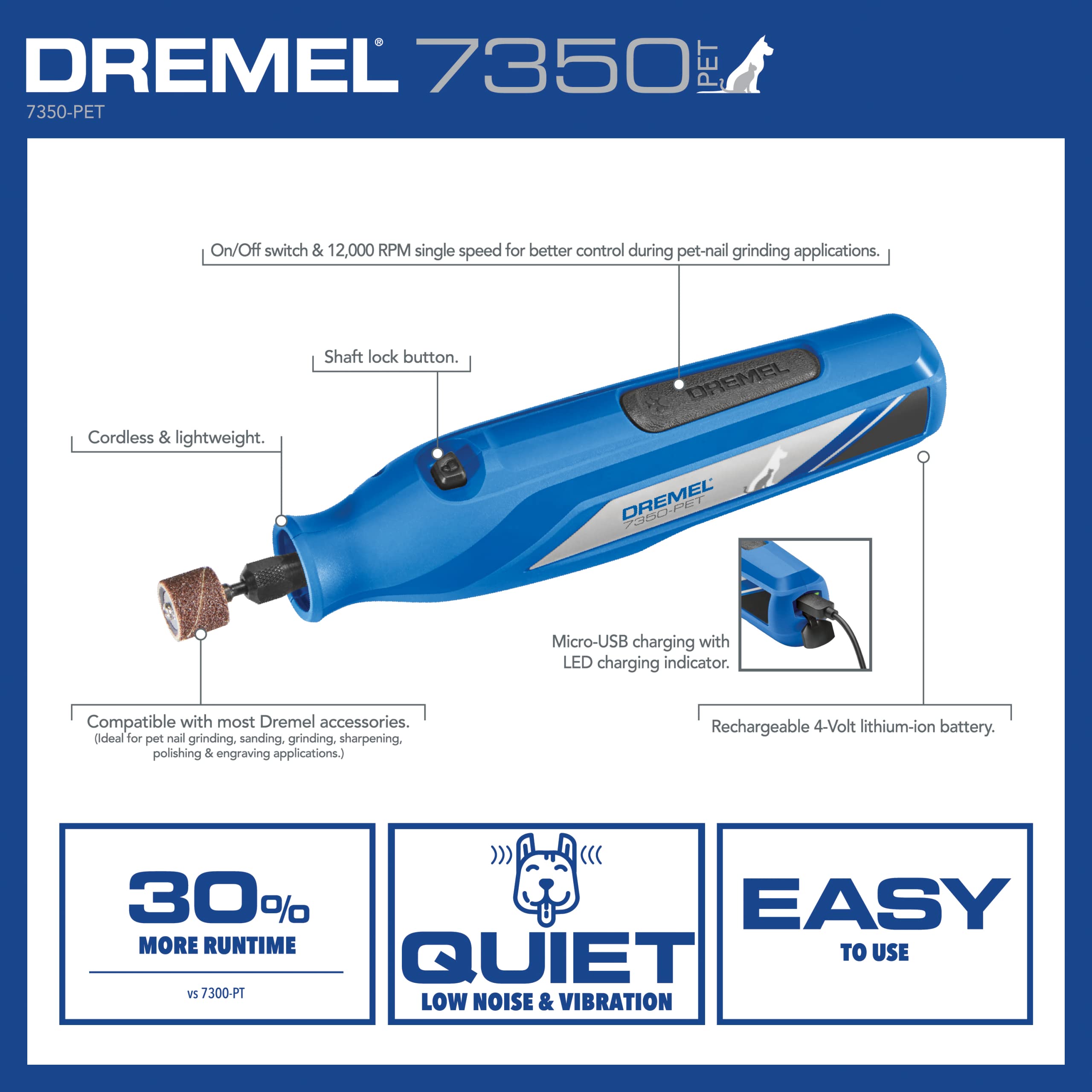 Foto 3 pulgar | Molinillo De Uñas Para Mascotas Y Perros Dremel 7350-pet 4v, Fácil De Usar Y Seguro - Venta Internacional.