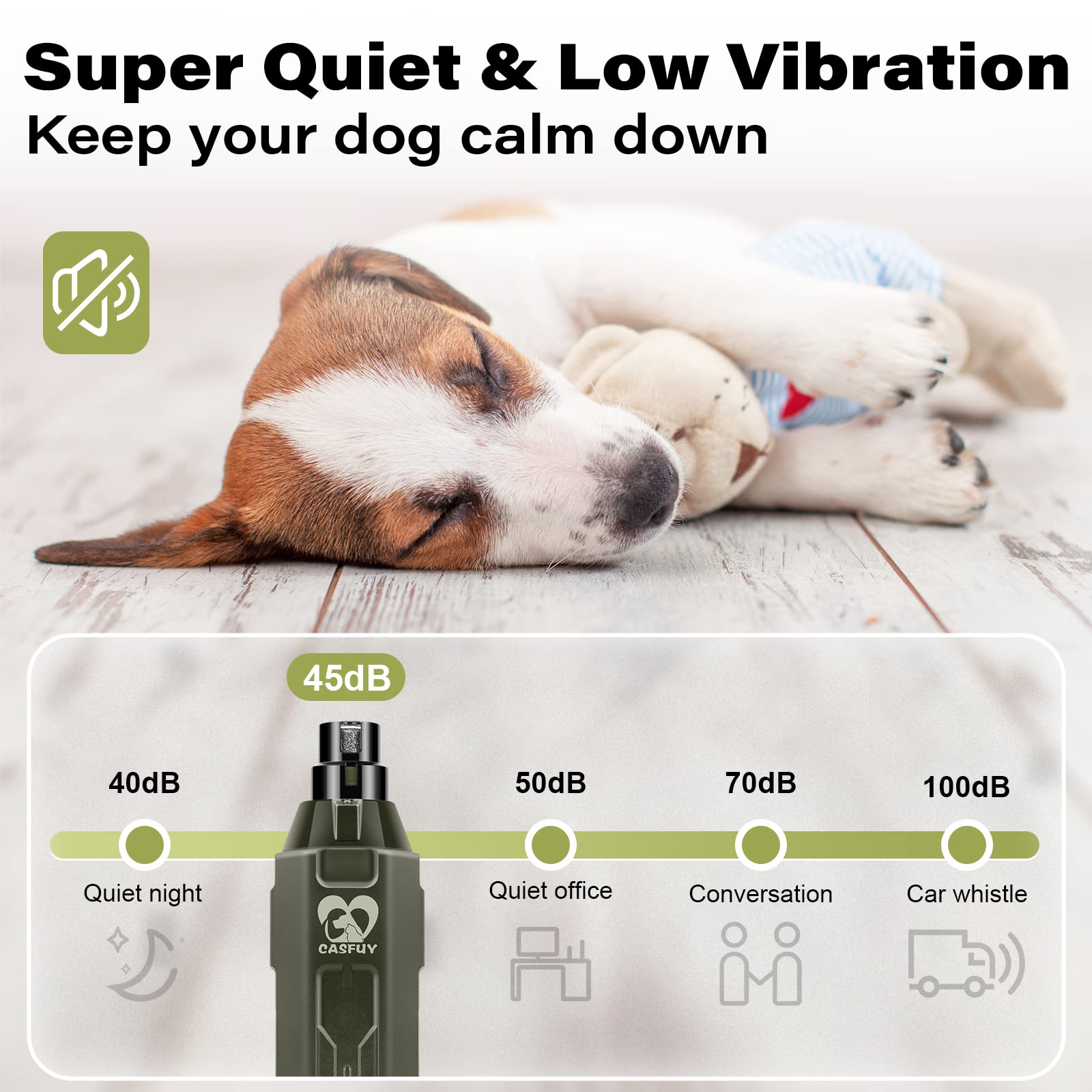 Foto 4 | Molinillo De Uñas Para Perros Casfuy, Eléctrico, Recargable, 6 Velocidades, Color Verde Militar - Venta Internacional.