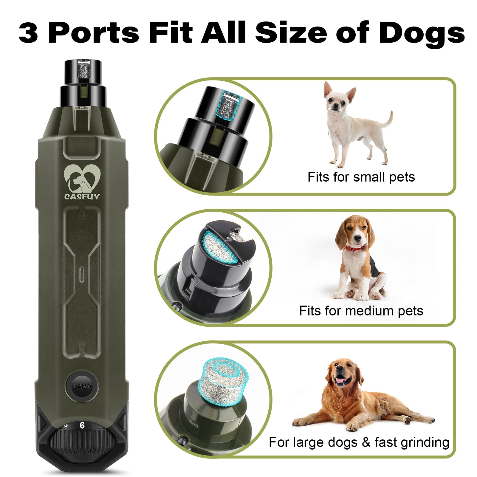 Foto 6 pulgar | Molinillo De Uñas Para Perros Casfuy, Eléctrico, Recargable, 6 Velocidades, Color Verde Militar - Venta Internacional.