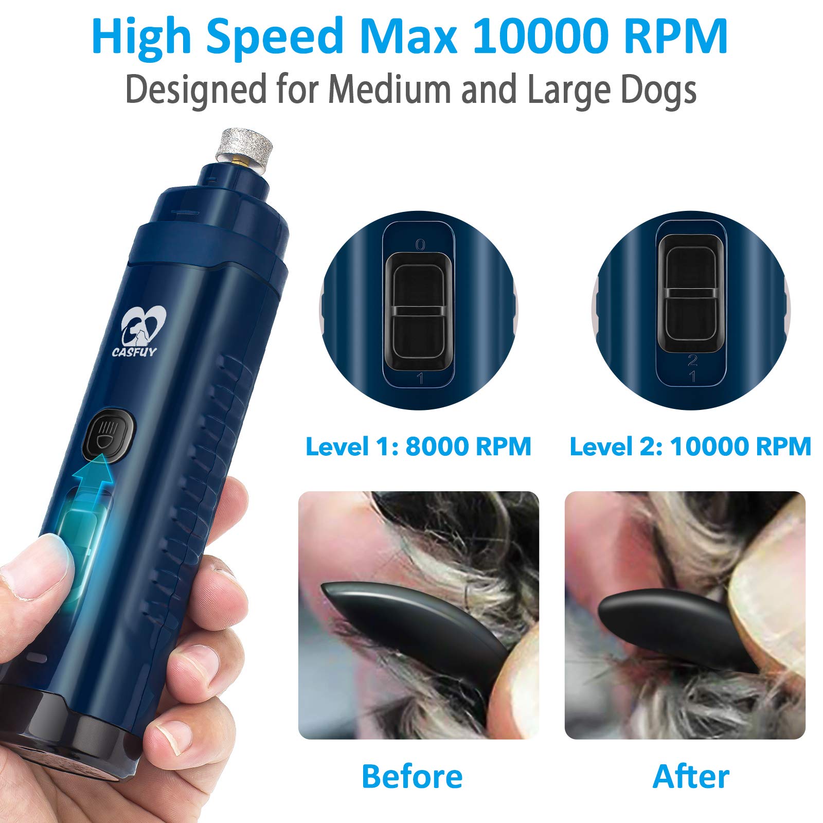 Foto 5 pulgar | Molinillo De Uñas Para Perros Casfuy, 4,8 V, Superpotente, Led De 2 Velocidades - Venta Internacional.