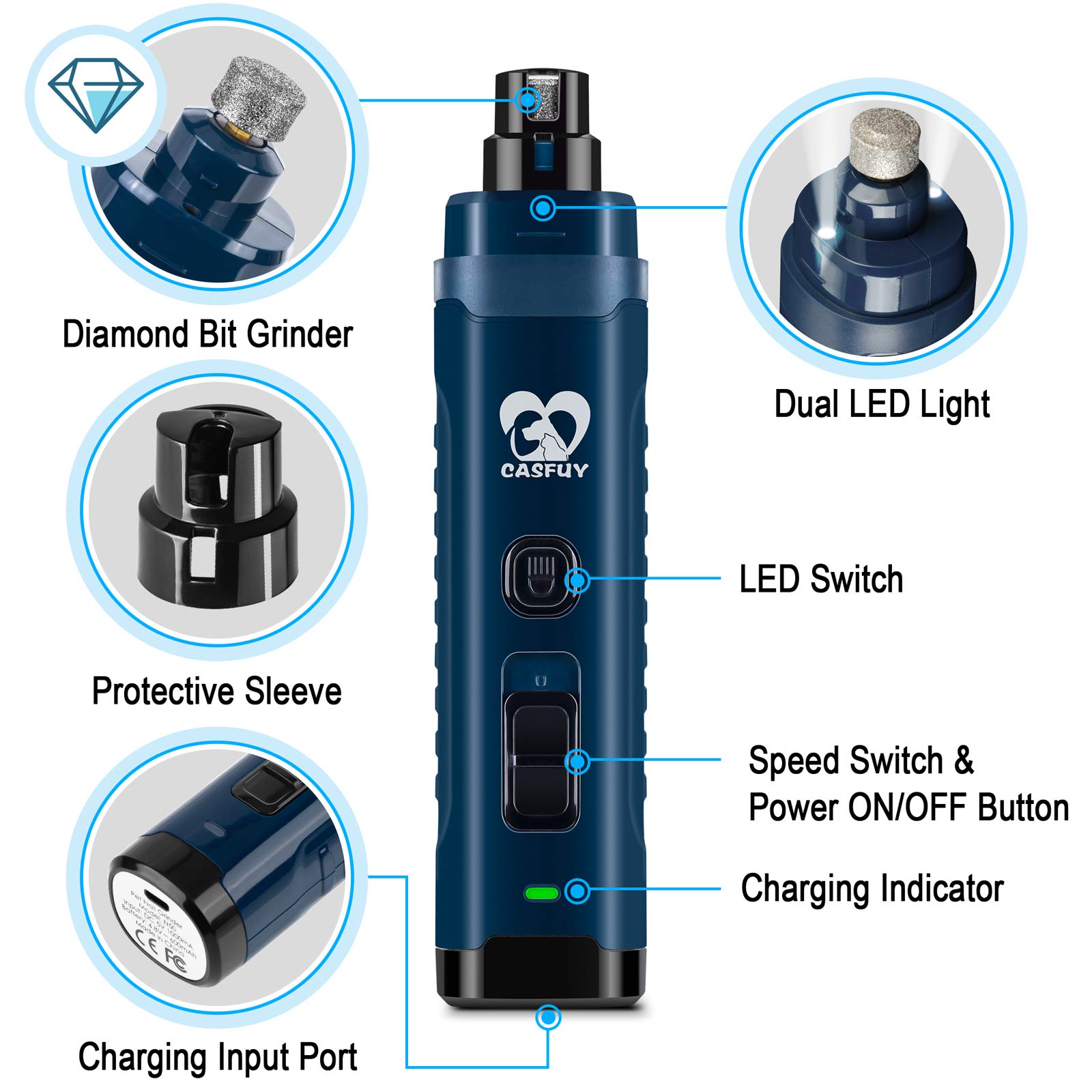 Foto 7 pulgar | Molinillo De Uñas Para Perros Casfuy, 4,8 V, Superpotente, Led De 2 Velocidades - Venta Internacional.