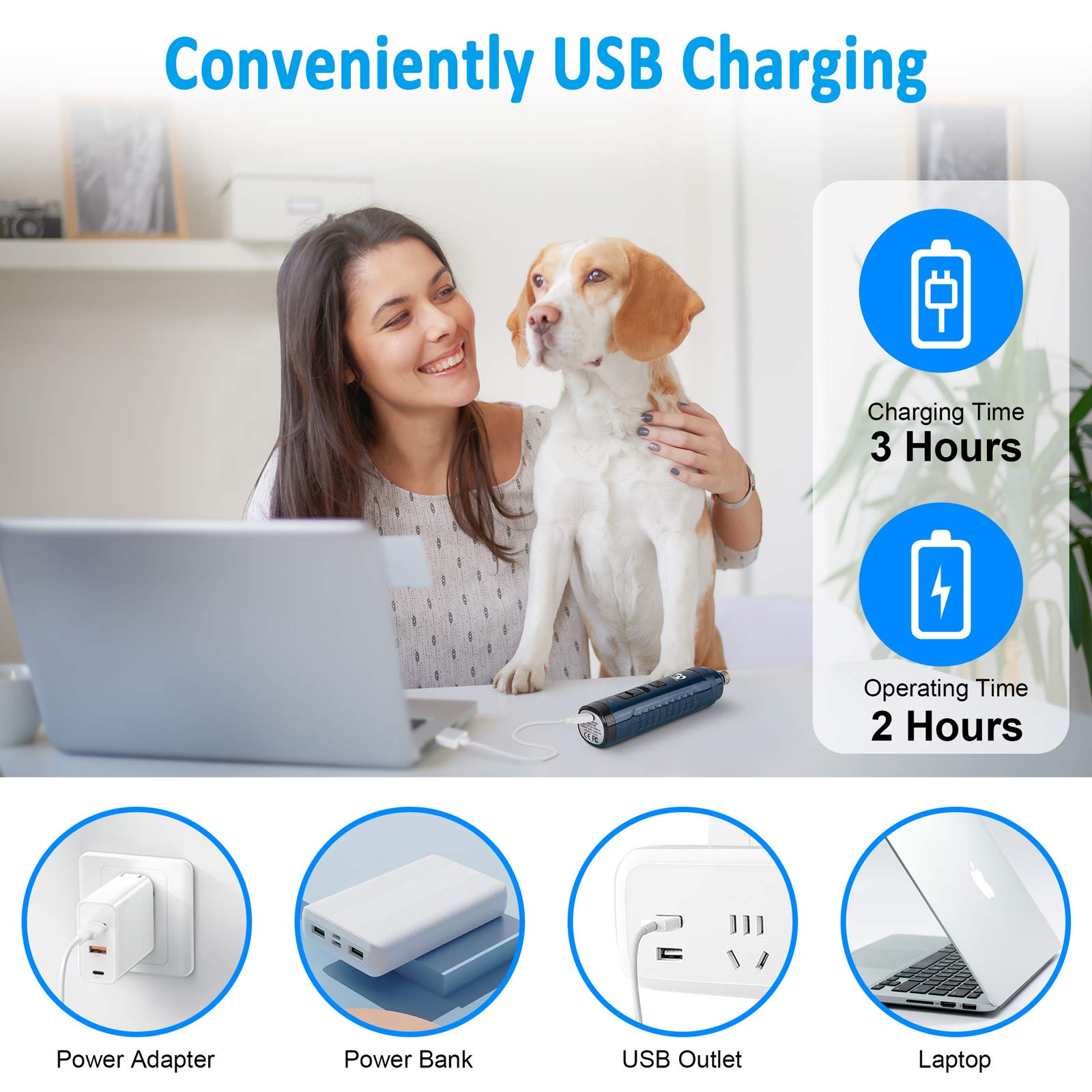 Foto 7 | Molinillo De Uñas Para Perros Casfuy, 4,8 V, Superpotente, Led De 2 Velocidades - Venta Internacional.