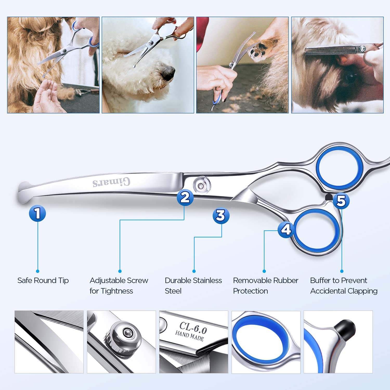 Foto 7 pulgar | Tijeras De Peluquería Canina Gimars Con Revestimiento De Titanio 6 En 1 4cr Ss - Venta Internacional.