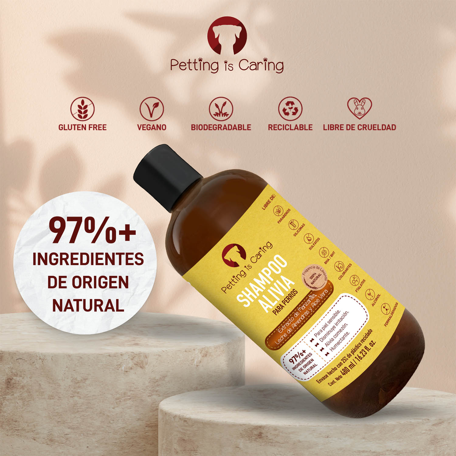 Foto 4 pulgar | Shampoo Alivia para Mascotas Petting Is Caring 480 ml