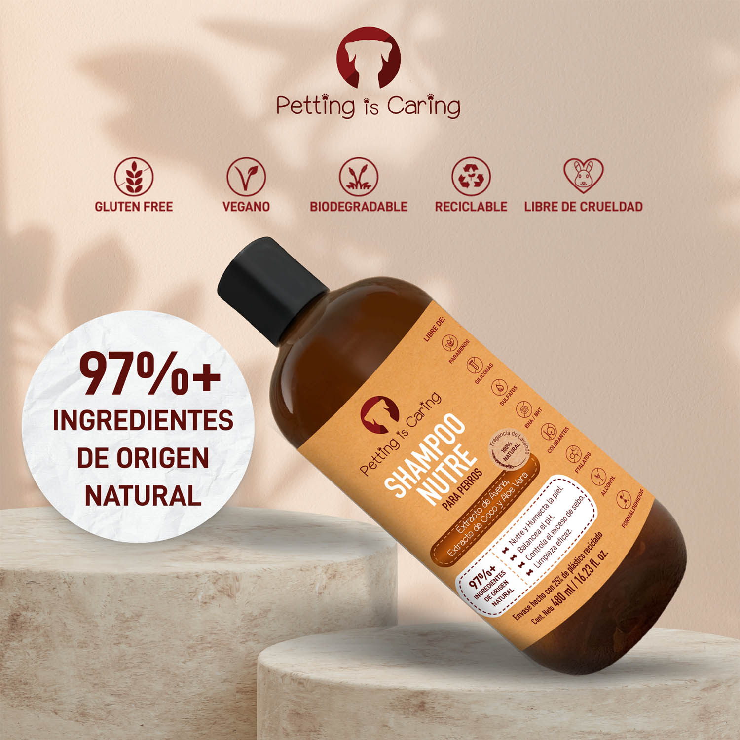 Foto 4 pulgar | Shampoo Nutre para Mascotas Petting Is Caring 480 ml