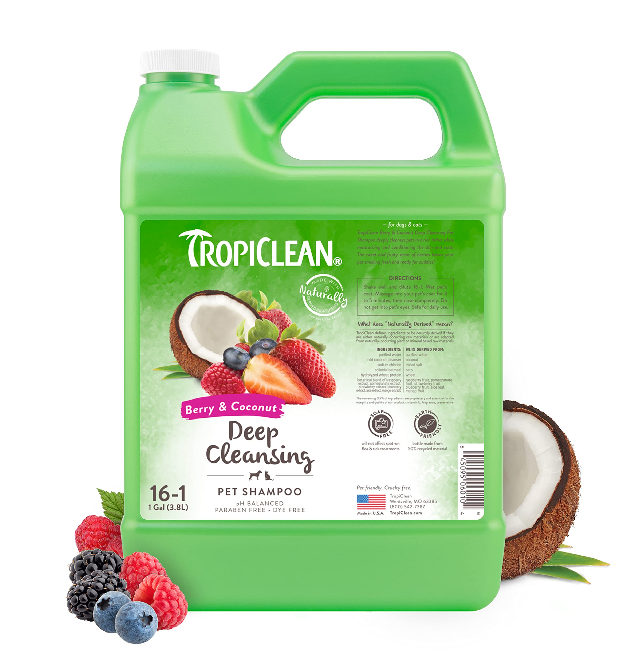 Champú Para Perros Tropiclean Berry & Coconut Deep Cleansing 3,78 L - Venta Internacional.