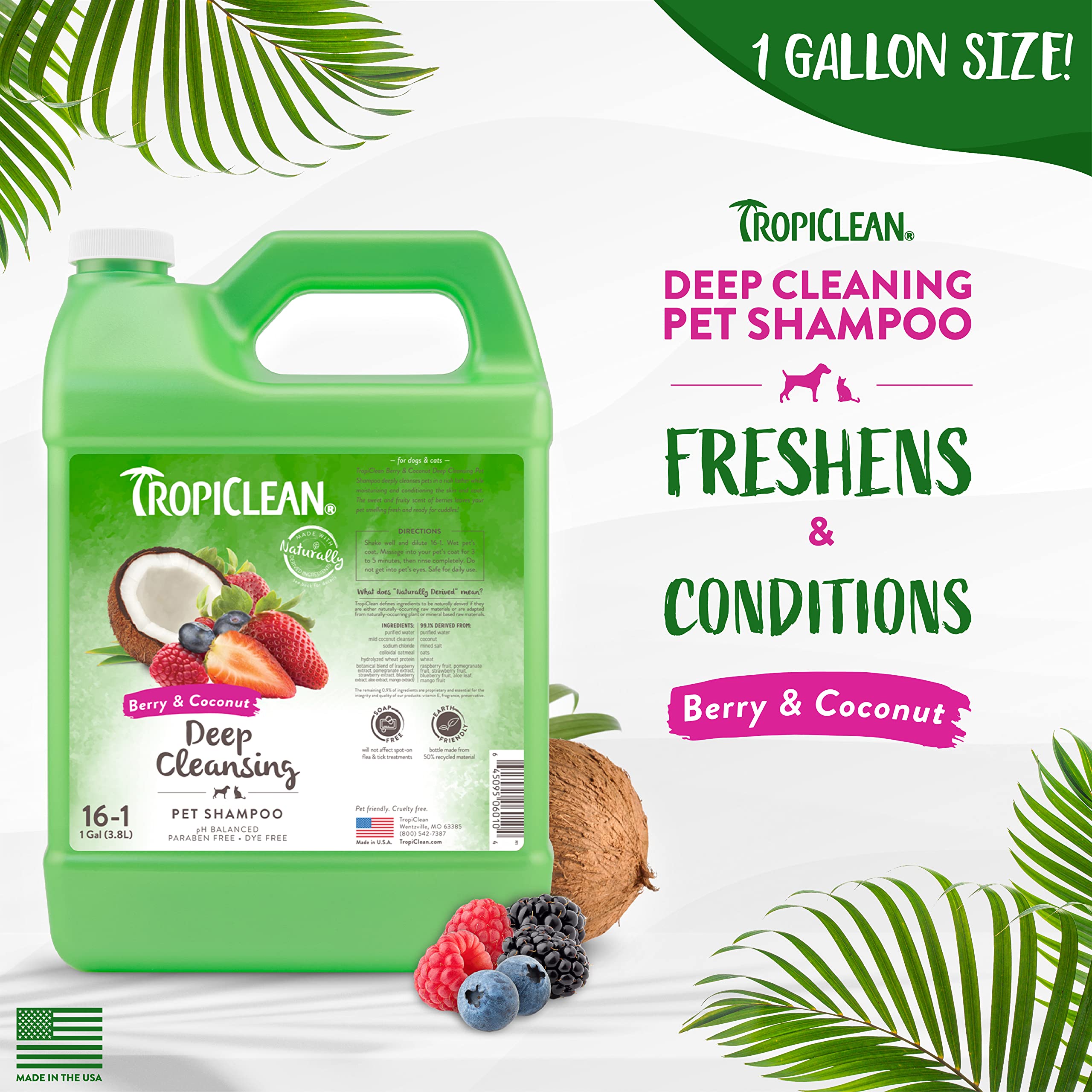 Foto 3 pulgar | Champú Para Perros Tropiclean Berry & Coconut Deep Cleansing 3,78 L - Venta Internacional.