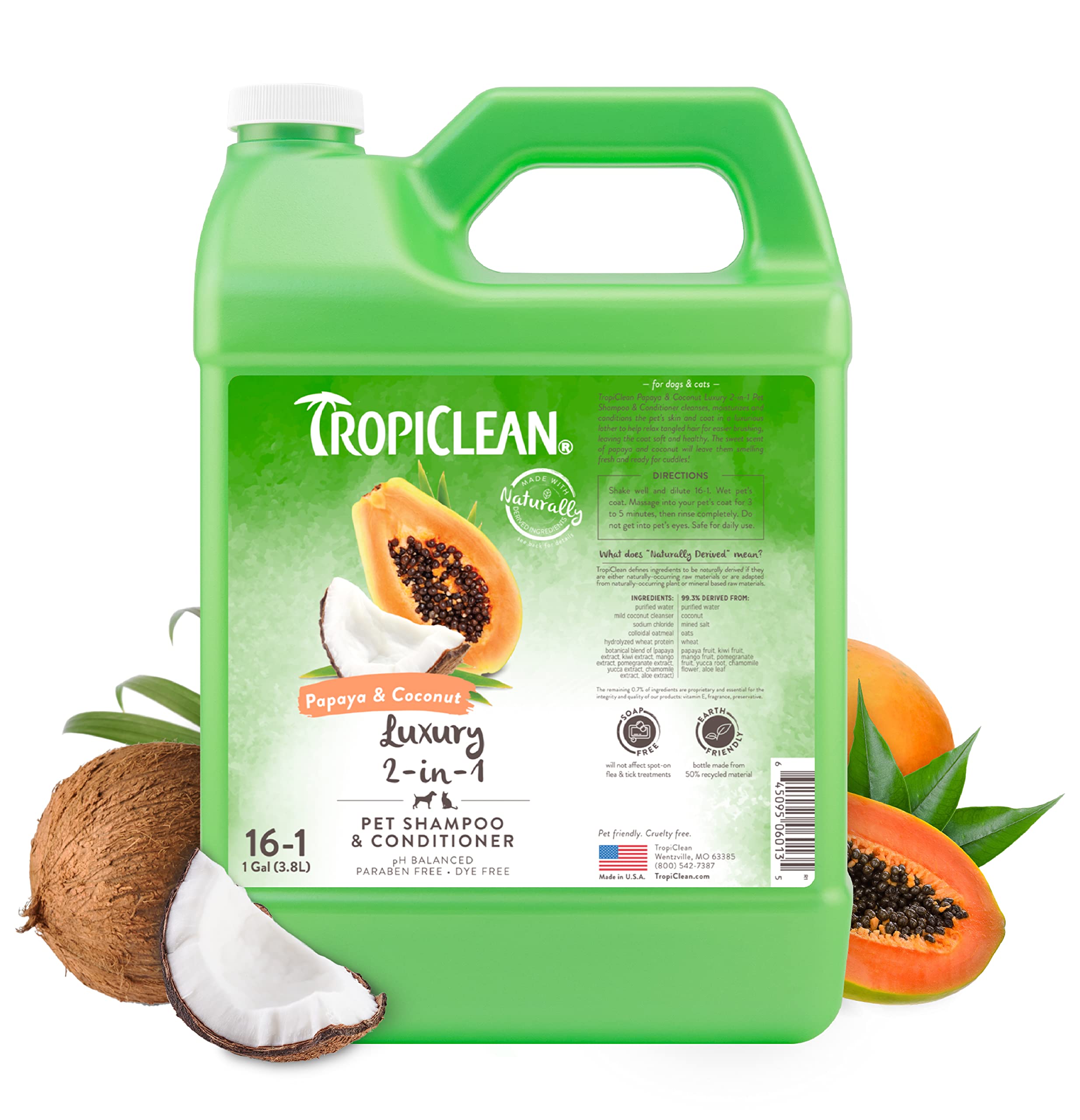 Champú Y Acondicionador Tropiclean 2 En 1 Con Papaya Y Coco - Venta Internacional.