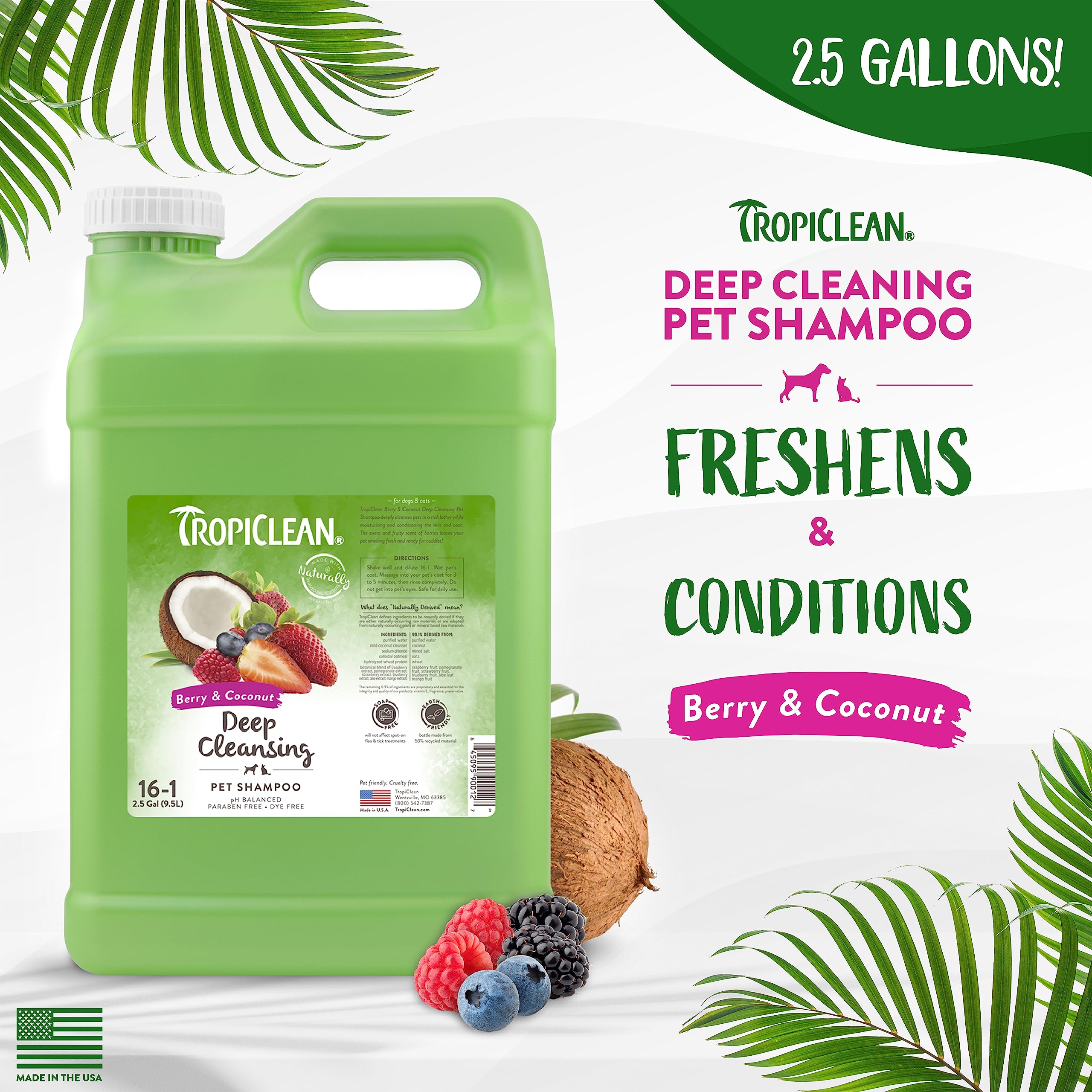 Foto 3 pulgar | Champú Para Perros Tropiclean Berry & Coconut Deep Cleansing 9.5 L - Venta Internacional.