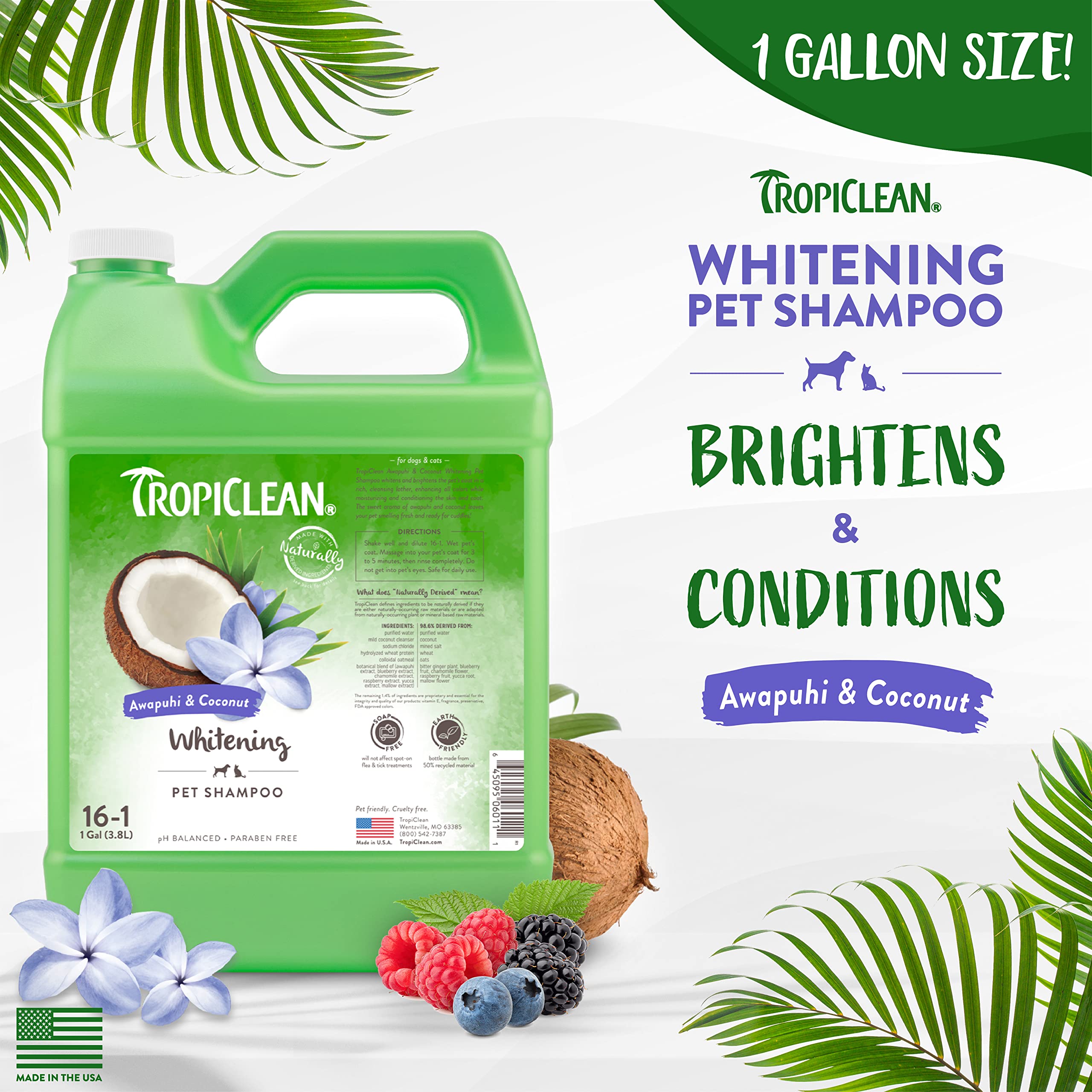 Foto 3 pulgar | Champú Para Perros Tropiclean Awapuhi Coconut Whitening 3.78 L - Venta Internacional.