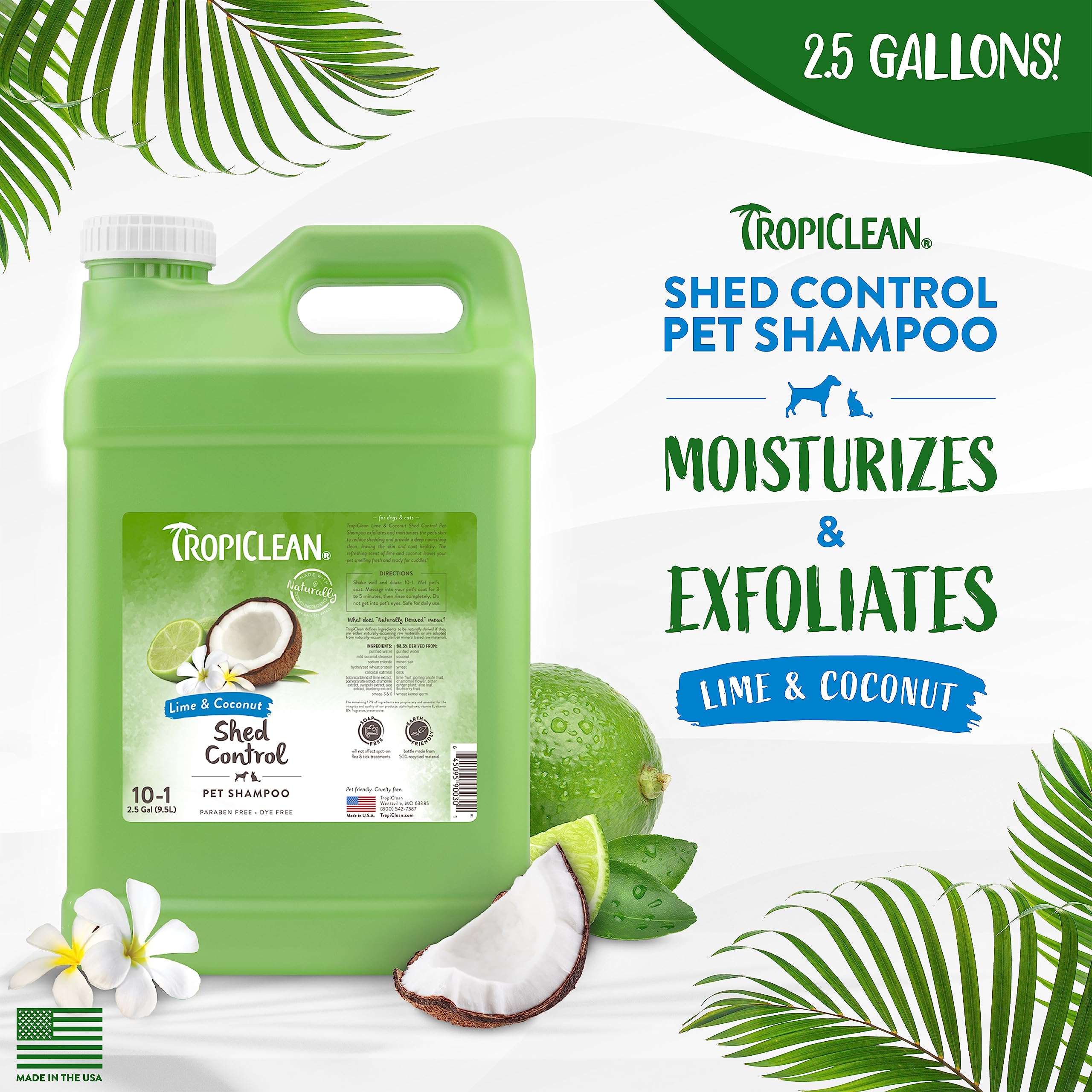 Foto 3 pulgar | Champú Para Perros Tropiclean Lime & Coconut Desheding 9.5 L - Venta Internacional.