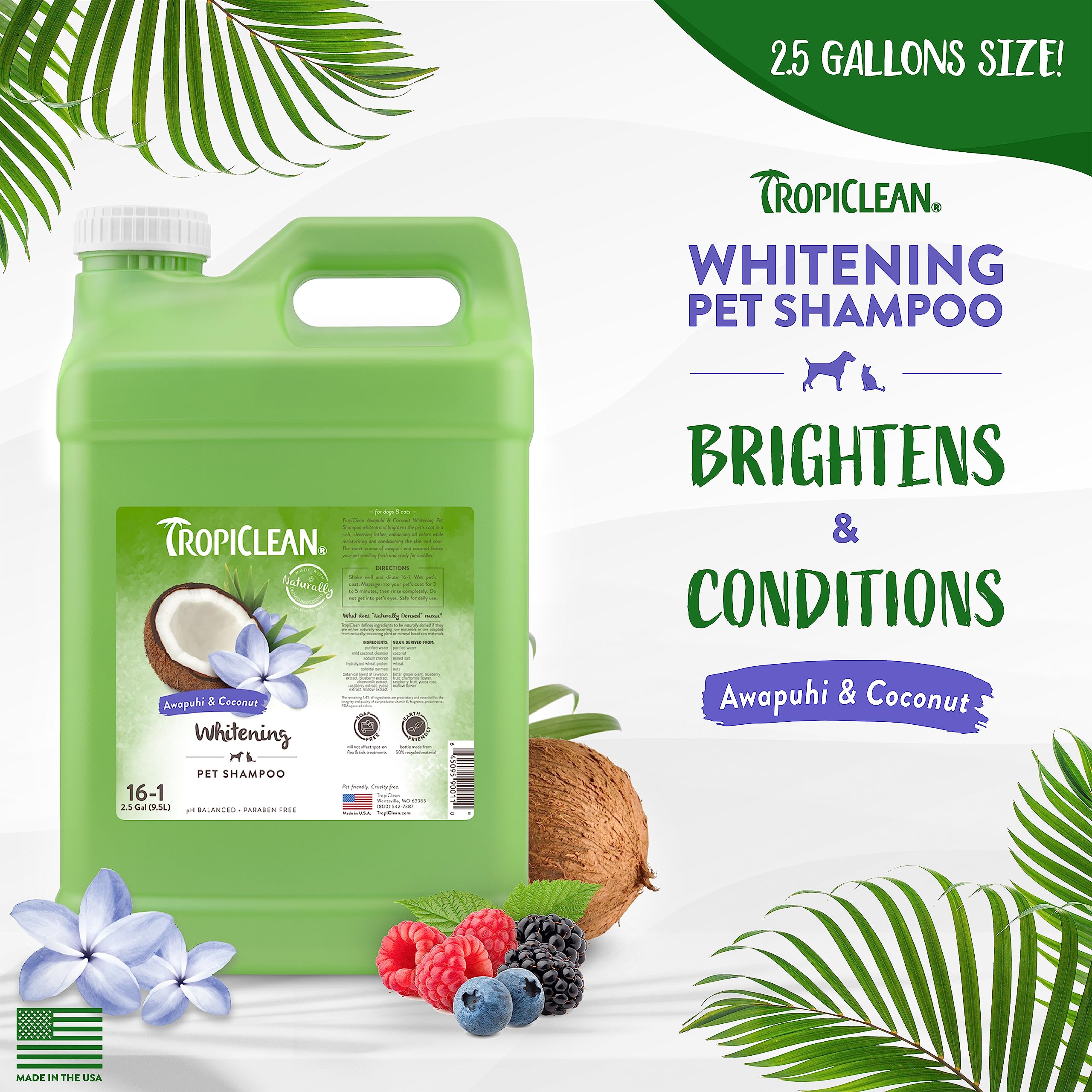 Foto 3 pulgar | Champú Para Perros Tropiclean Awapuhi Coconut Whitening 9.5 L - Venta Internacional.