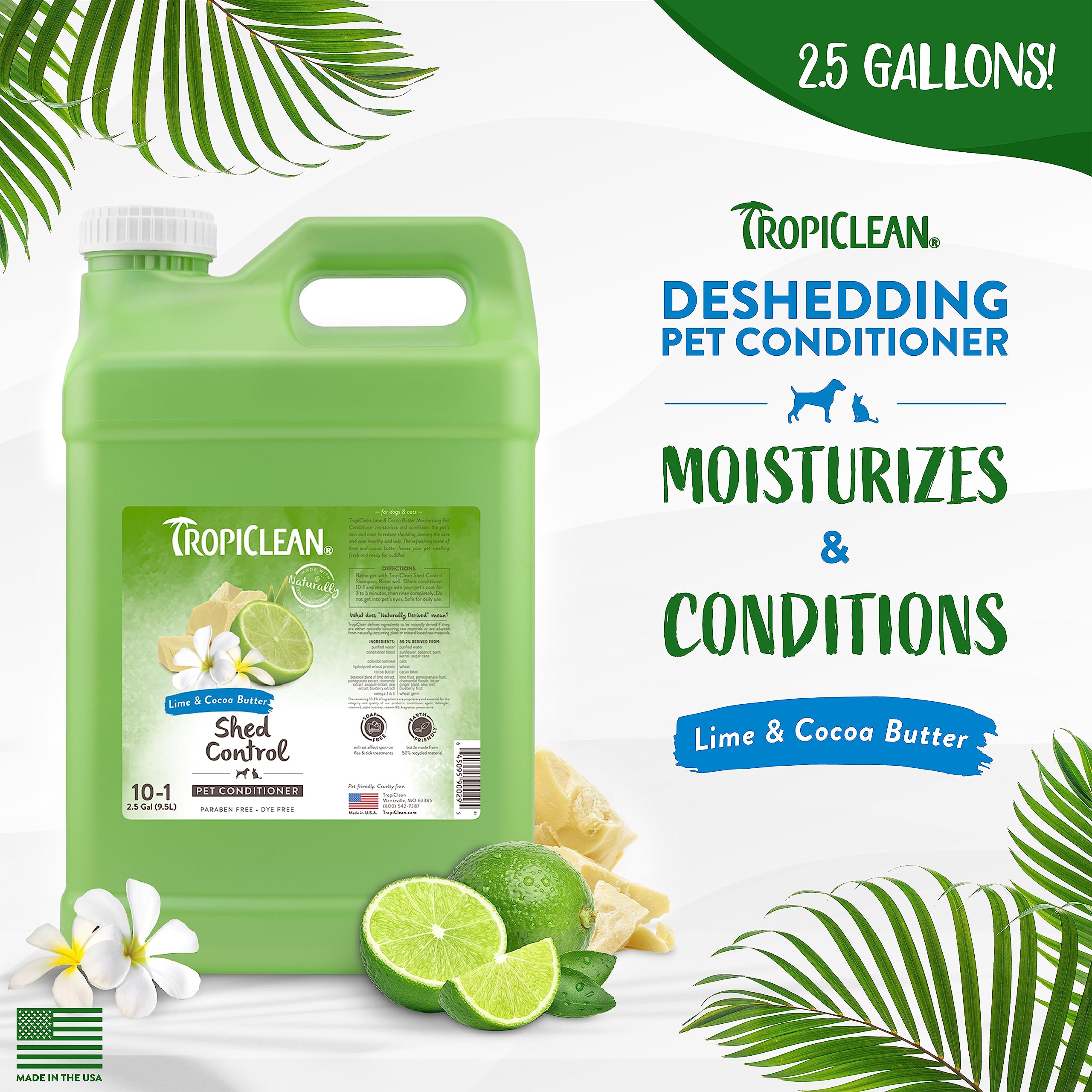 Foto 3 pulgar | Acondicionador Para Perros Tropiclean Lime & Coco Butter Desheding 10 L - Venta Internacional.