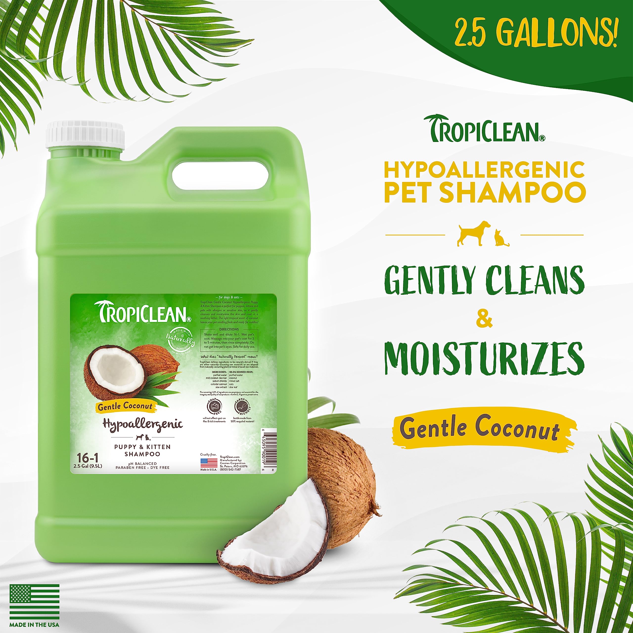 Foto 3 pulgar | Champú Para Perros Tropiclean Coconut Hipoalergénico 9.5l Sensitive - Venta Internacional.