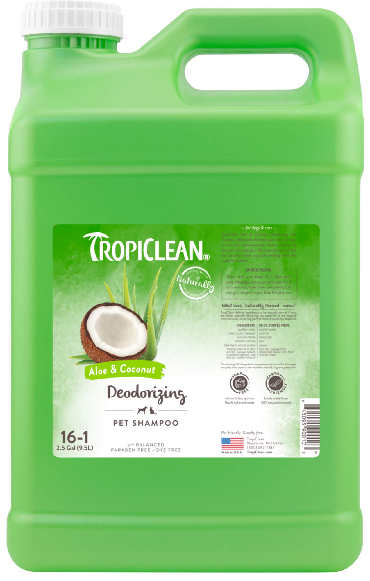 Foto 2 pulgar | Champú Para Perros Tropiclean Con Aloe Y Coco Desodorizante 9.5l - Venta Internacional.