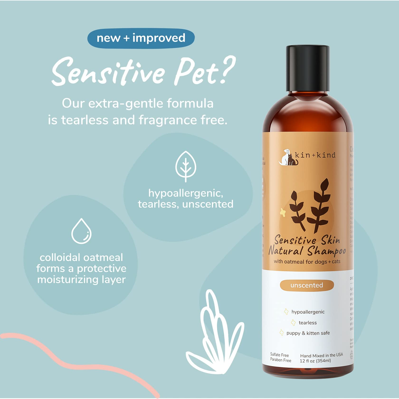 Foto 4 pulgar | Champú Kin+kind De Avena Para Pieles Sensibles De Perros Y Gatos - Venta Internacional.