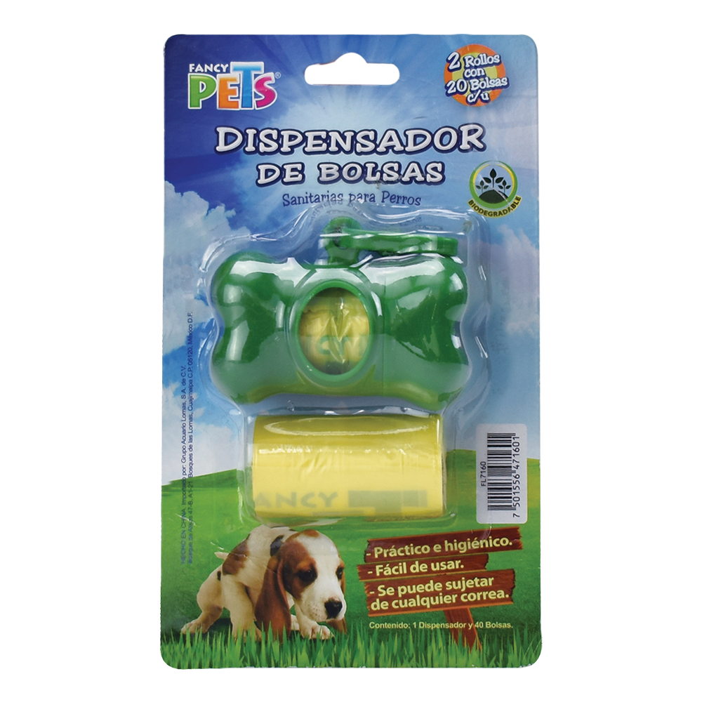 Dispensador con 30 Bolsas Fancy Pets para Deshechos de Perro