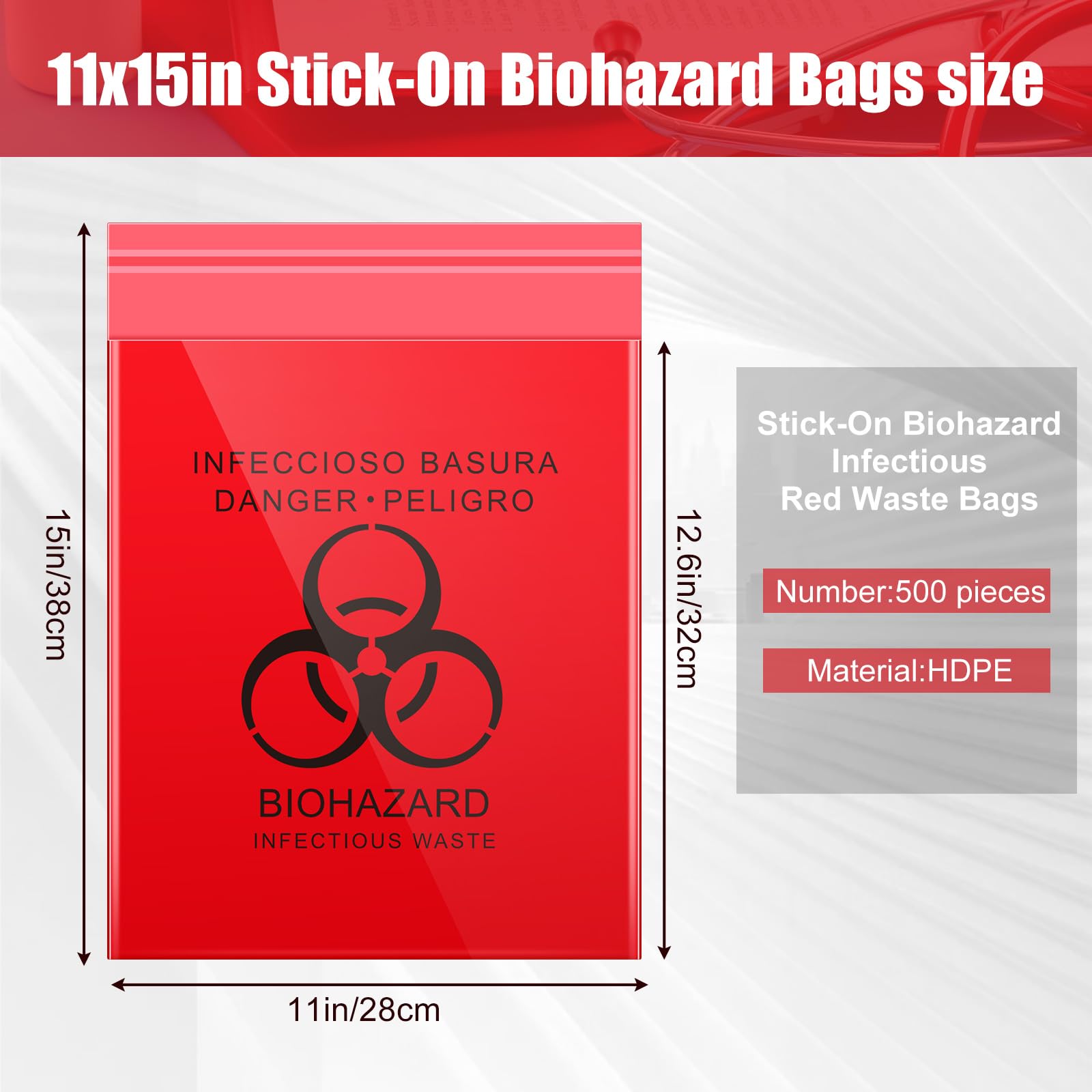 Foto 3 pulgar | Bolsas Biohazard Geyoga, Rojas, 28 X 38 Cm, 500 Unidades - Venta Internacional.