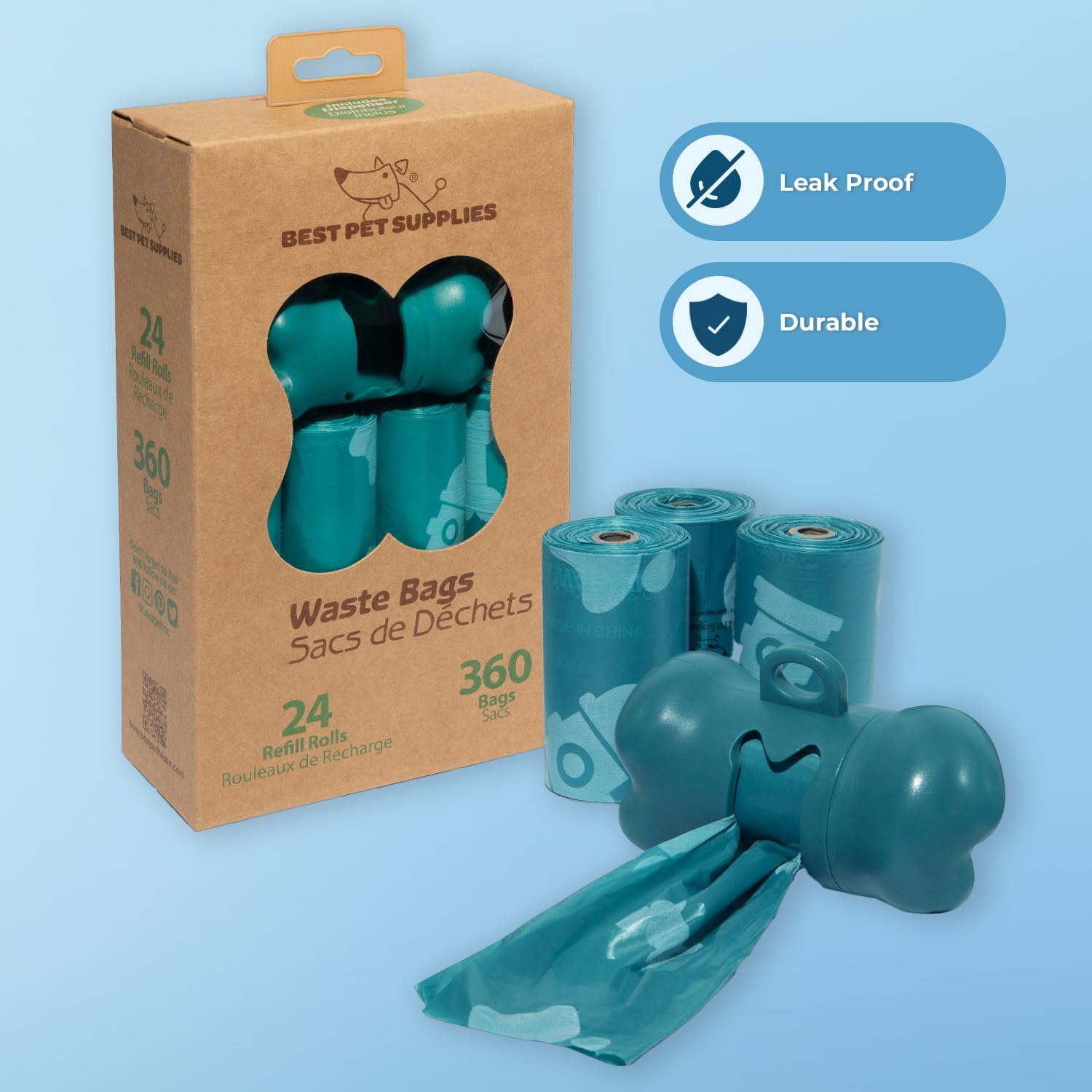 Foto 3 | Bolsas Para Excrementos De Perro Best Pet Supplies (360 Bolsas), Color Turquesa - Venta Internacional.