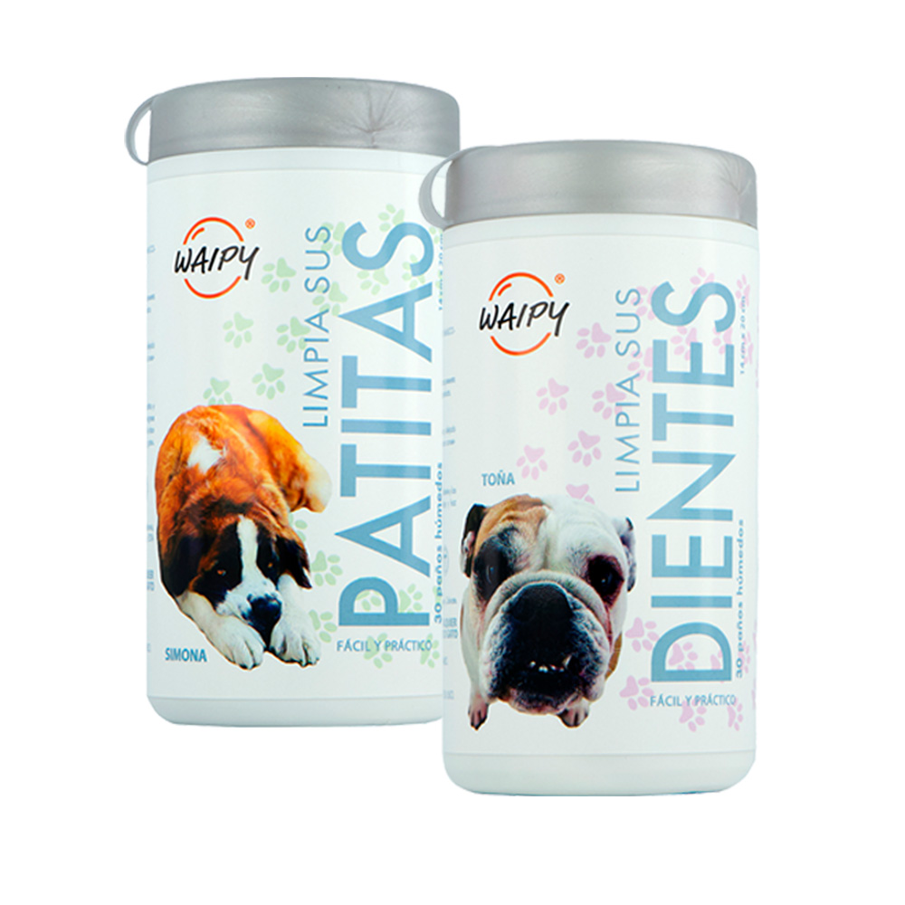 Waipy Pack 2 De Toallitas Humedas Limpia Patitas + Toallitas Humedas De Limpieza Dental Para Mascotas | Suaves Y Seguras